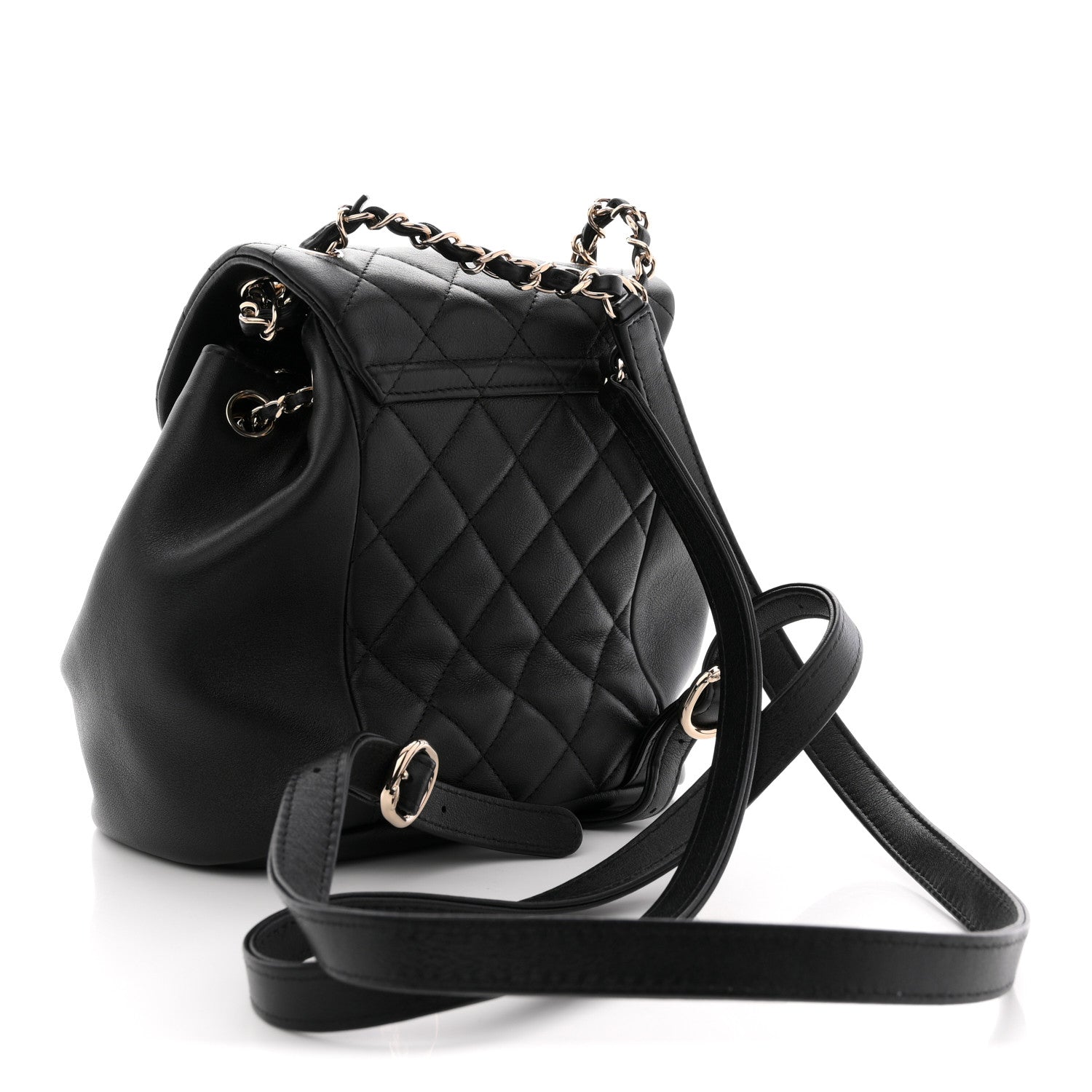 Lambskin Quilted Small Duma Drawstring Backpack Black