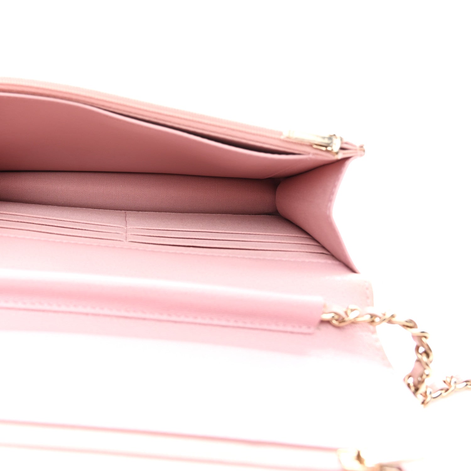 Caviar Quilted Studded CC Wallet on Chain WOC Light Pink