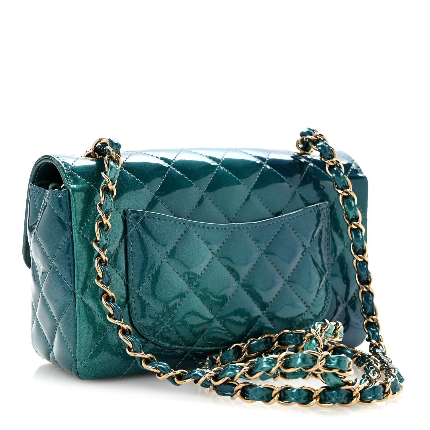 Shaded Patent Calfskin Quilted Mini Rectangular Flap Green Blue