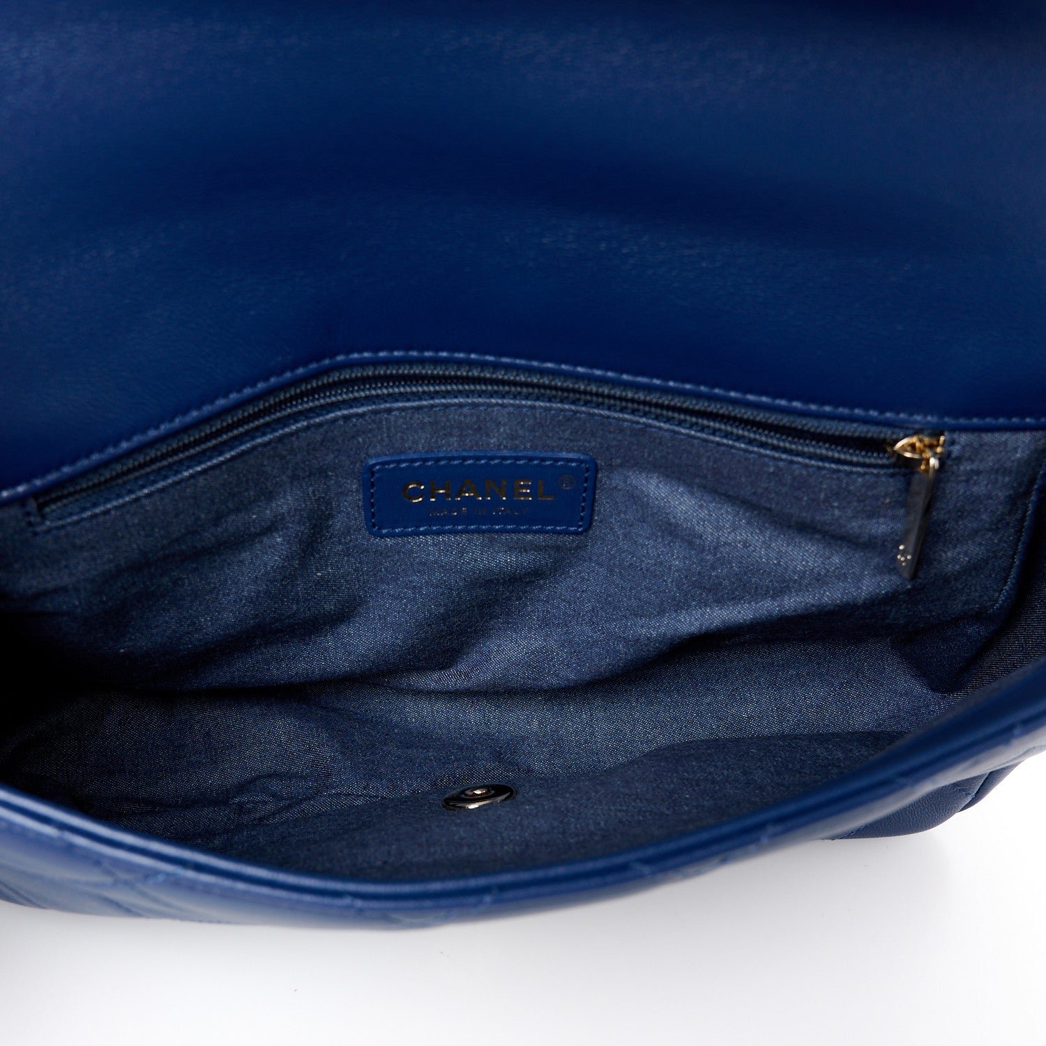 Lambskin Quilted Resin Bi-Color Chain Flap Bag Navy