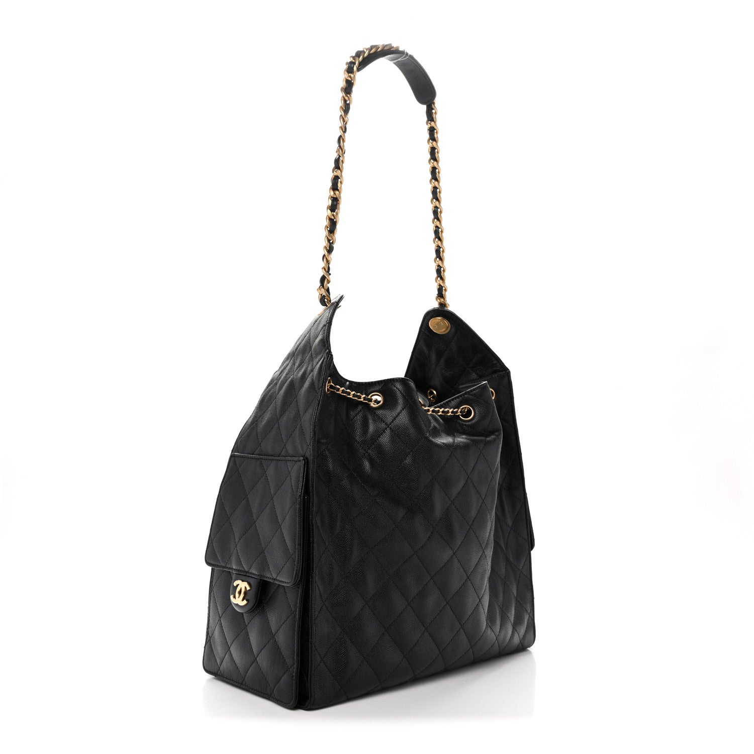 Caviar Quilted Medium Chanel 25 Handbag Black