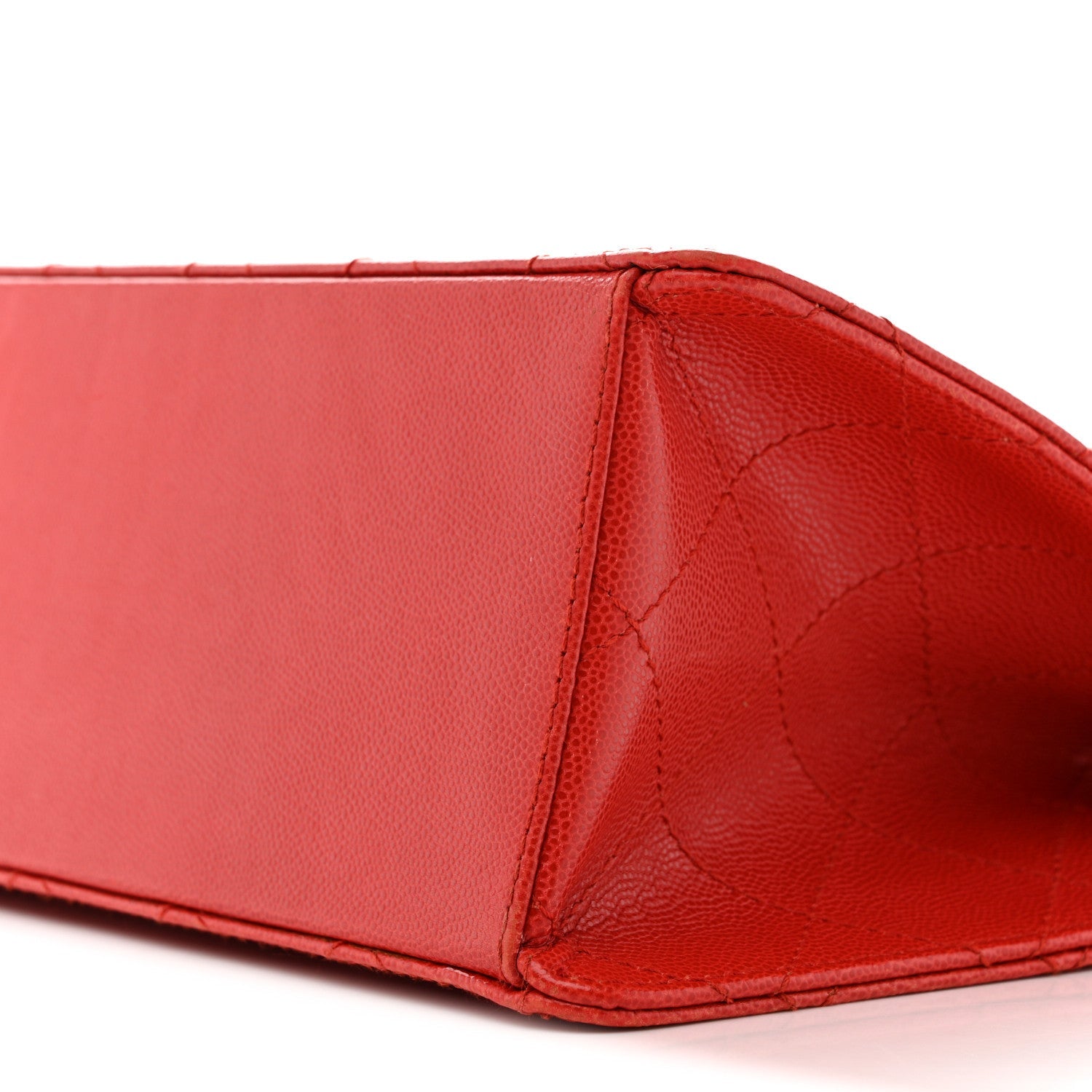 Caviar Stitched Flap Shoulder Bag Red