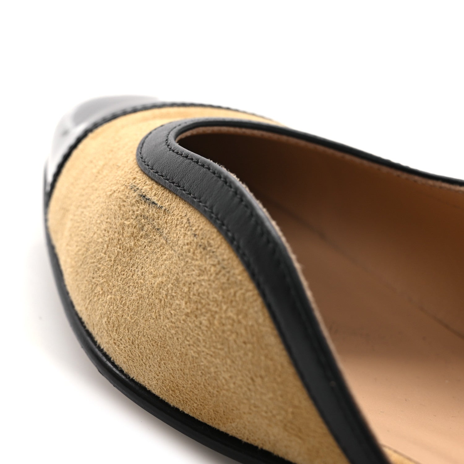 Suede Patent Crystal CC Cap Toe Slingback Flats 37 Beige Black
