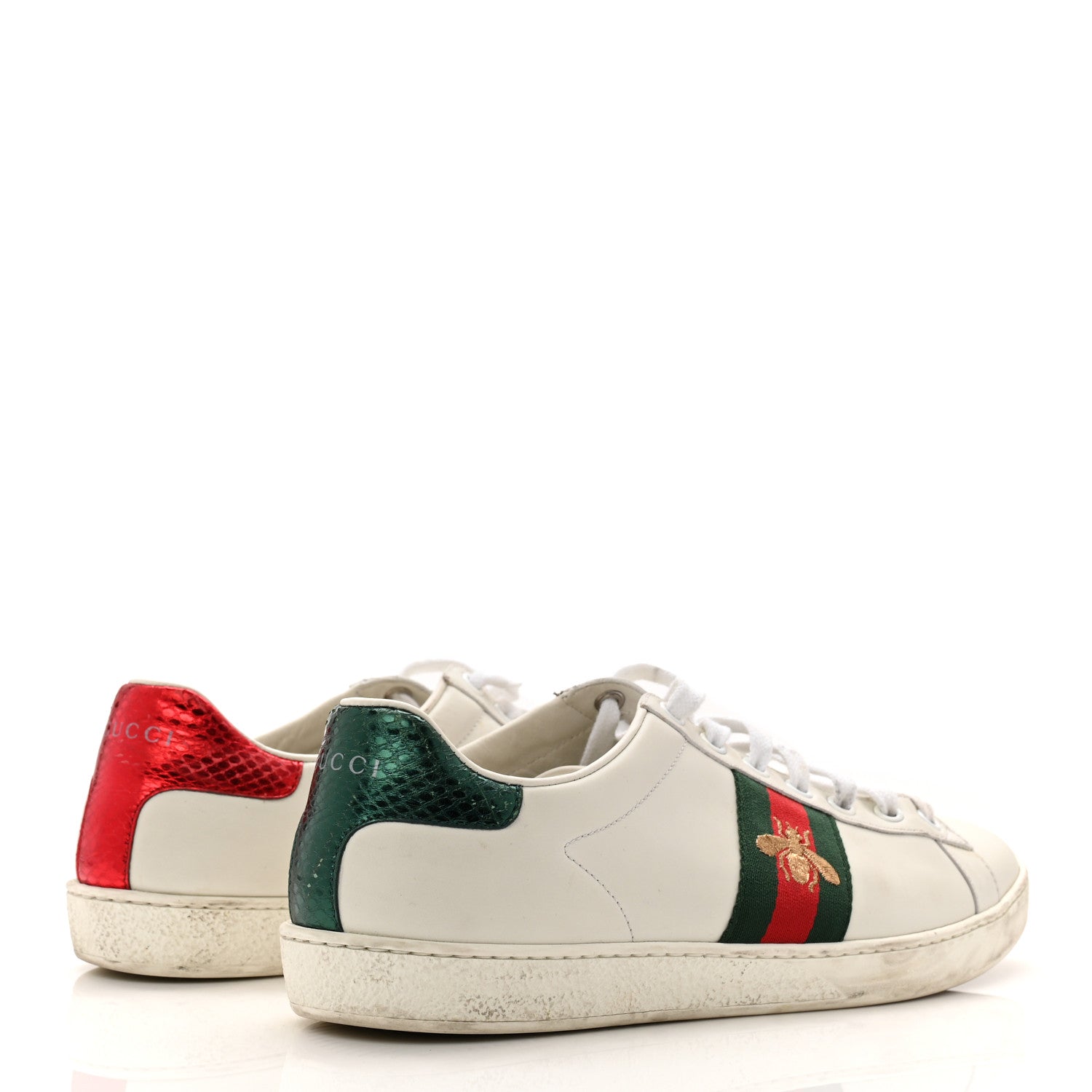 Calfskin Ayers Bee Embroidered Womens Ace Sneakers 39.5 White Green