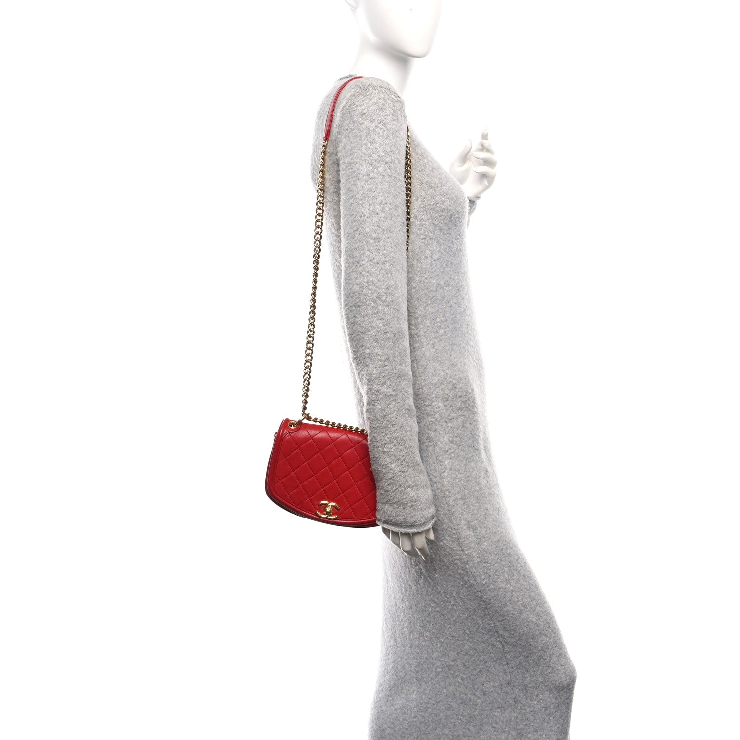 Calfskin Quilted Small Underline Flap Red