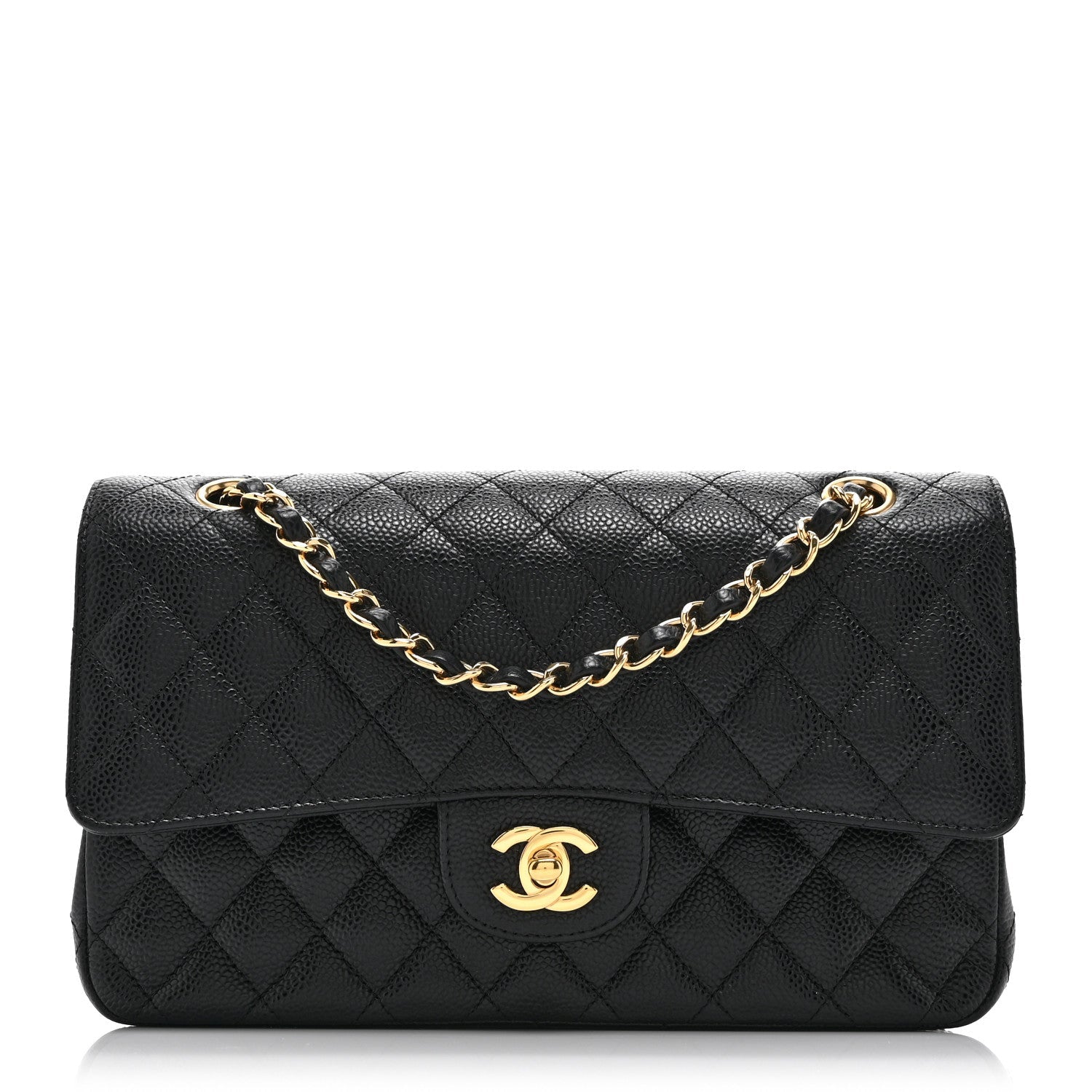 Caviar Quilted Medium Double Flap Black