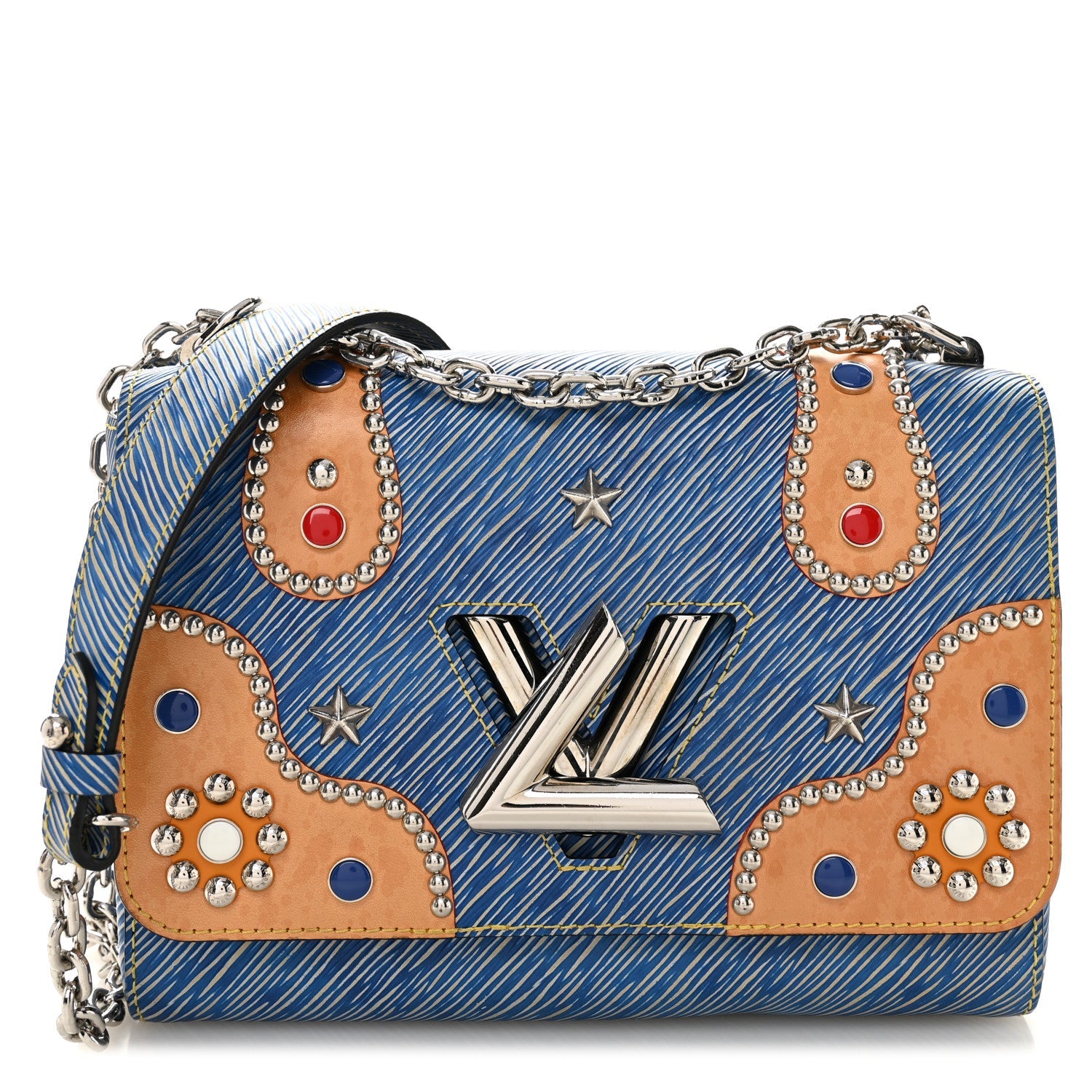 Epi Studded Twist Shoulder Bag MM Denim Light