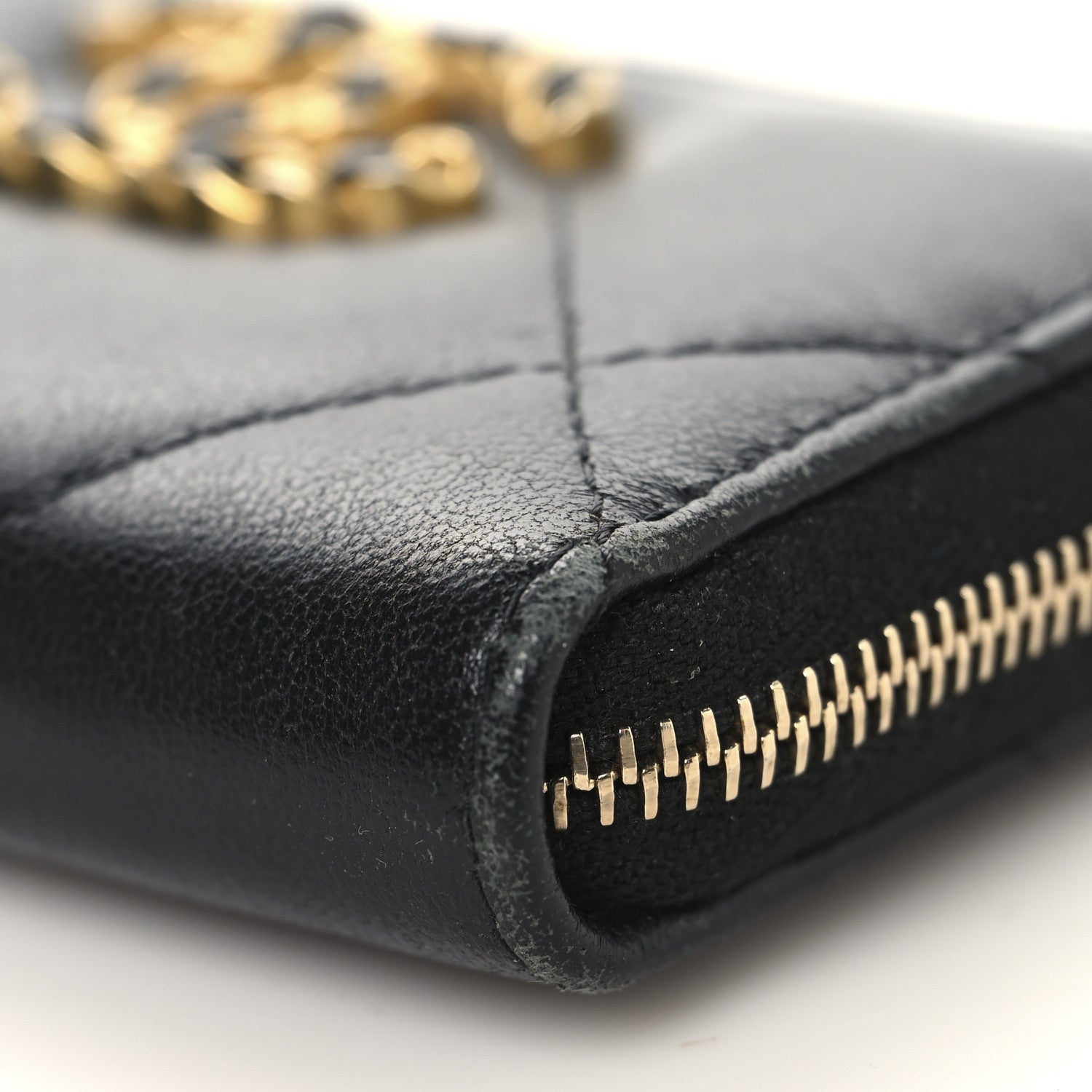 Lambskin Quilted Chanel 19 Zip Around Coin Purse Wallet Black