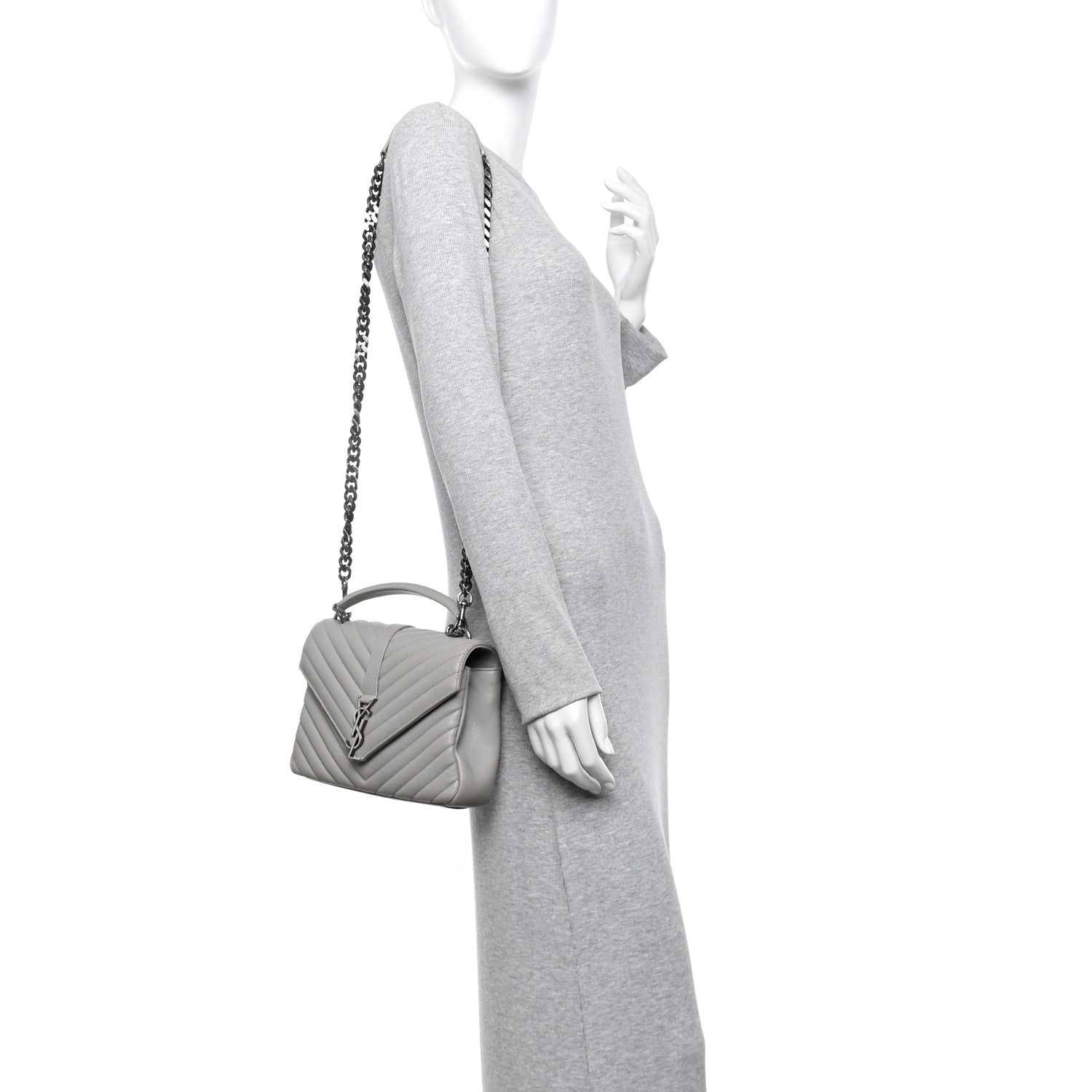 Sheepskin Matelasse Chevron Monogram Medium College Bag Light Grey