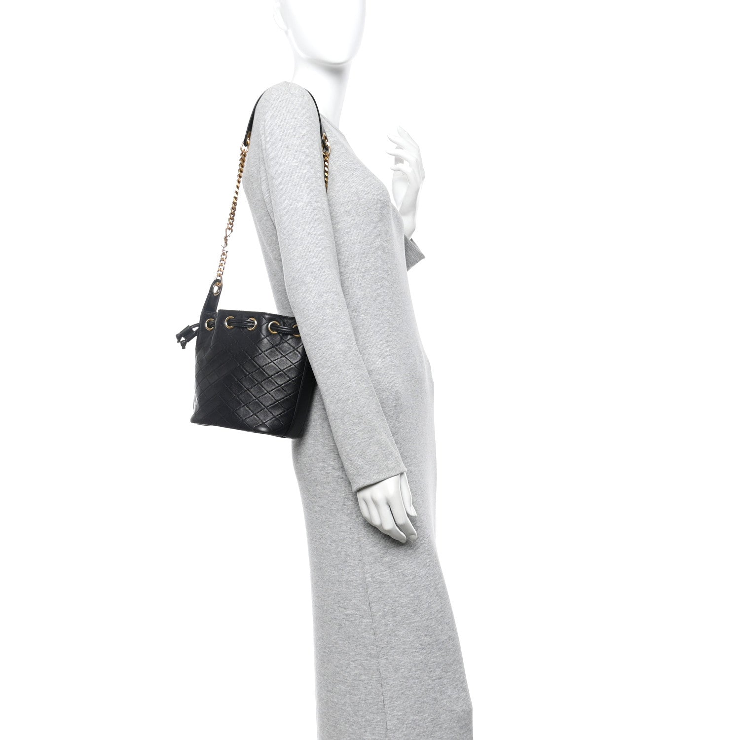 Lambskin Quilted Small Cassandre Bucket Bag Black