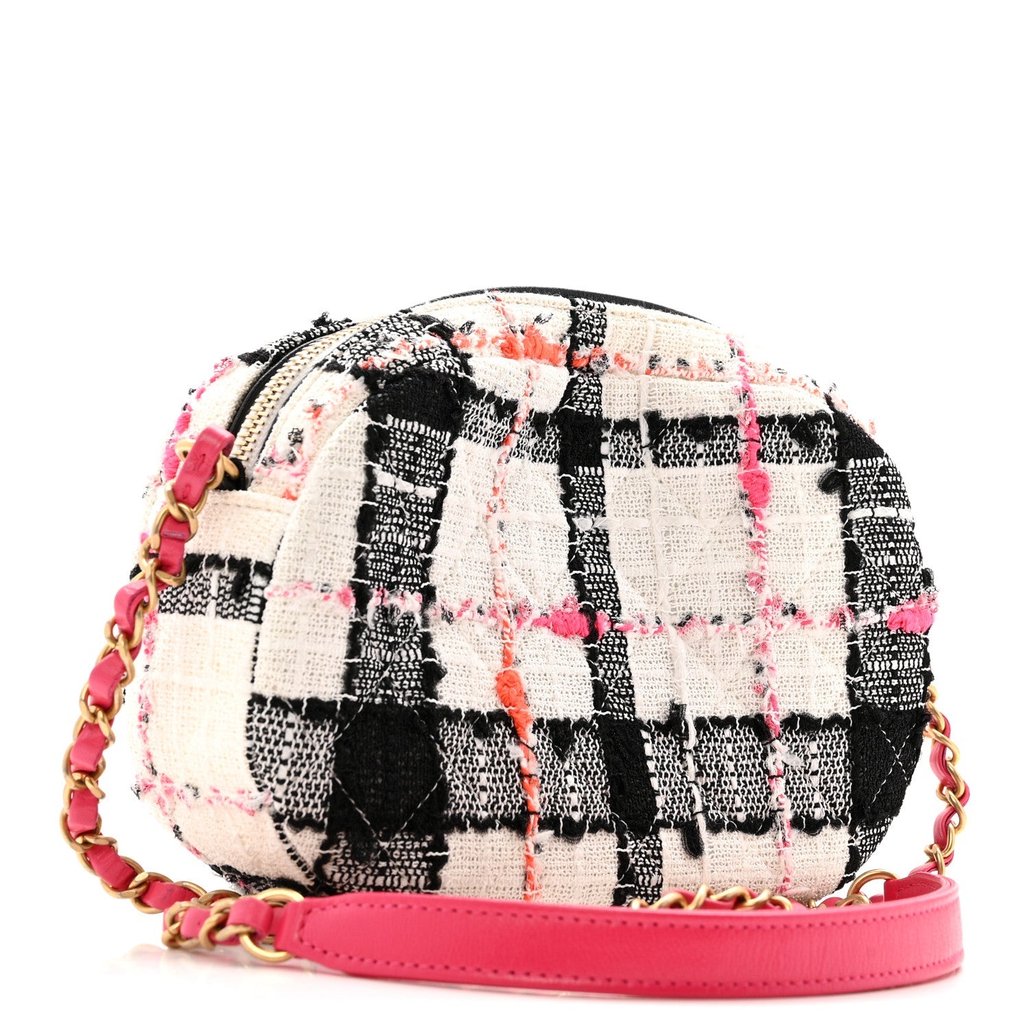 Tweed Lambskin Quilted Coco Midnight Camera Case White Black Multicolor