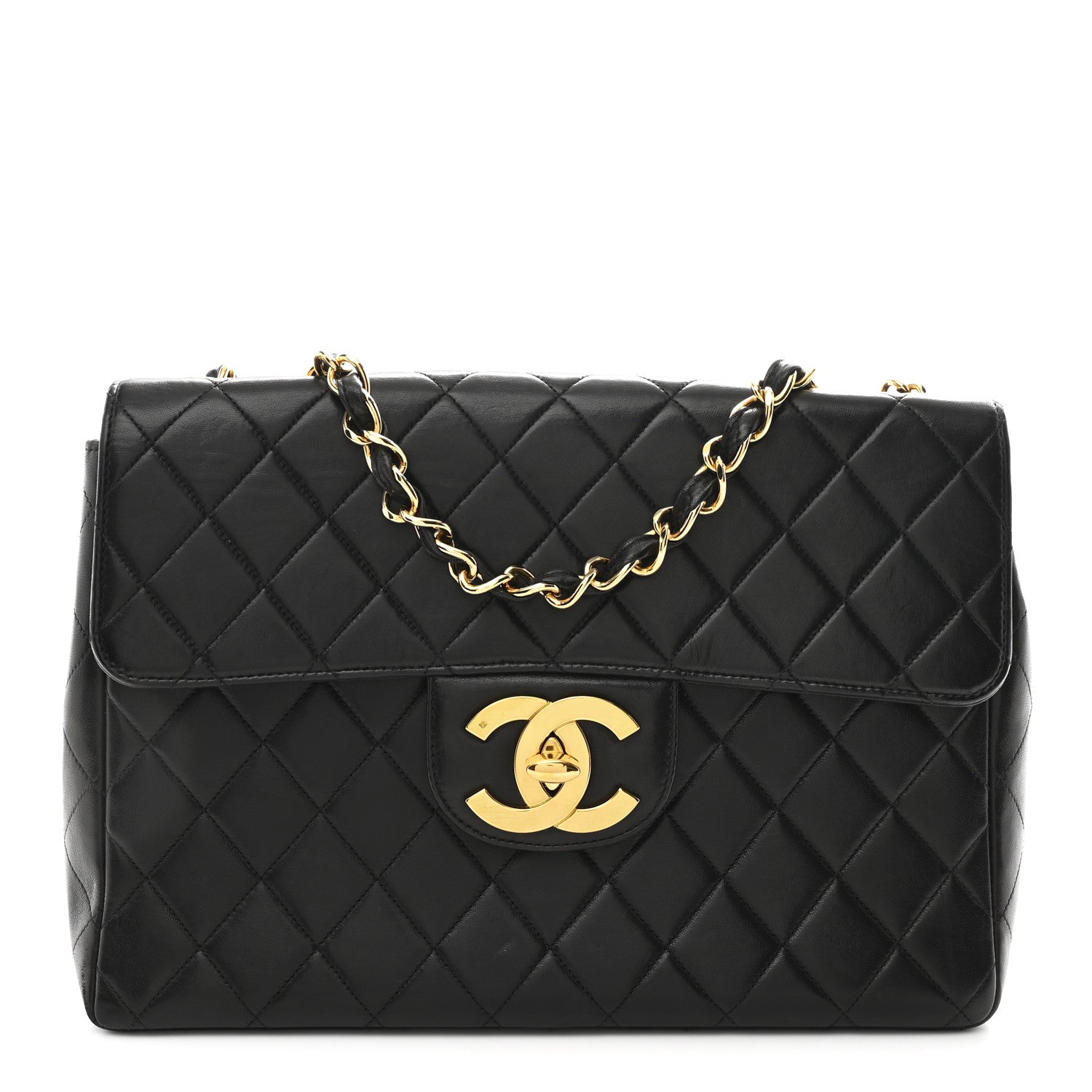 Lambskin Quilted XL Jumbo Single Flap Black