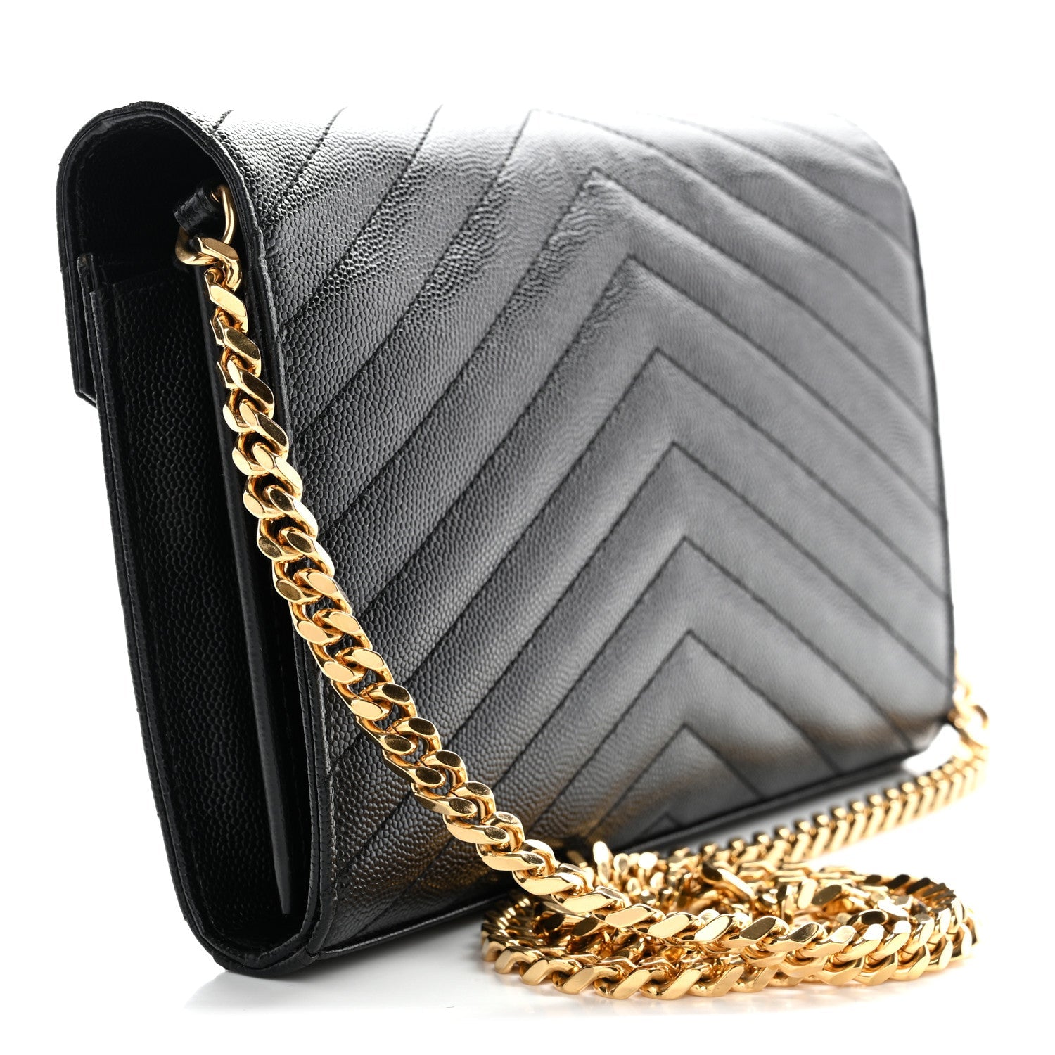 Grain De Poudre Matelasse Chevron Monogram Chain Wallet Black