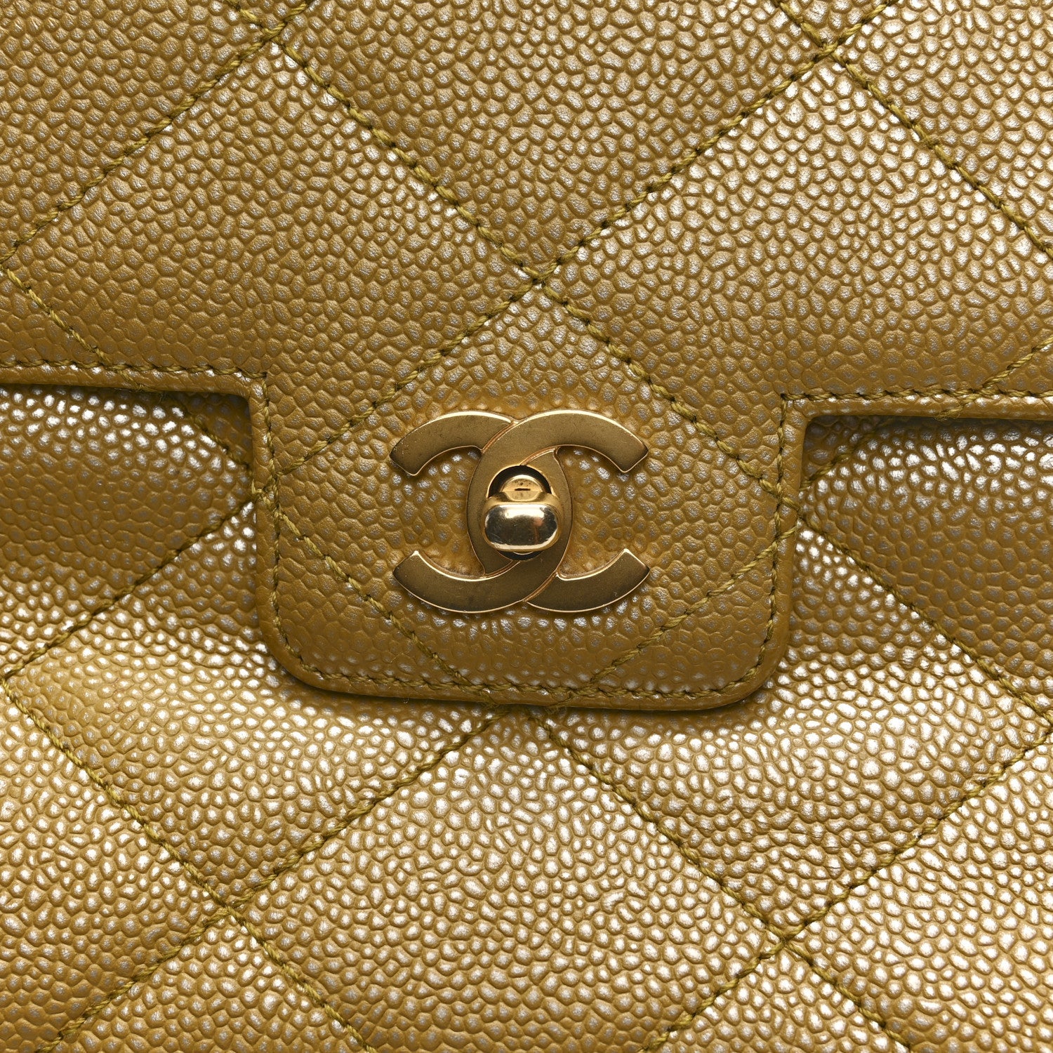 Metallic Caviar Quilted Medium Single Flap Beige