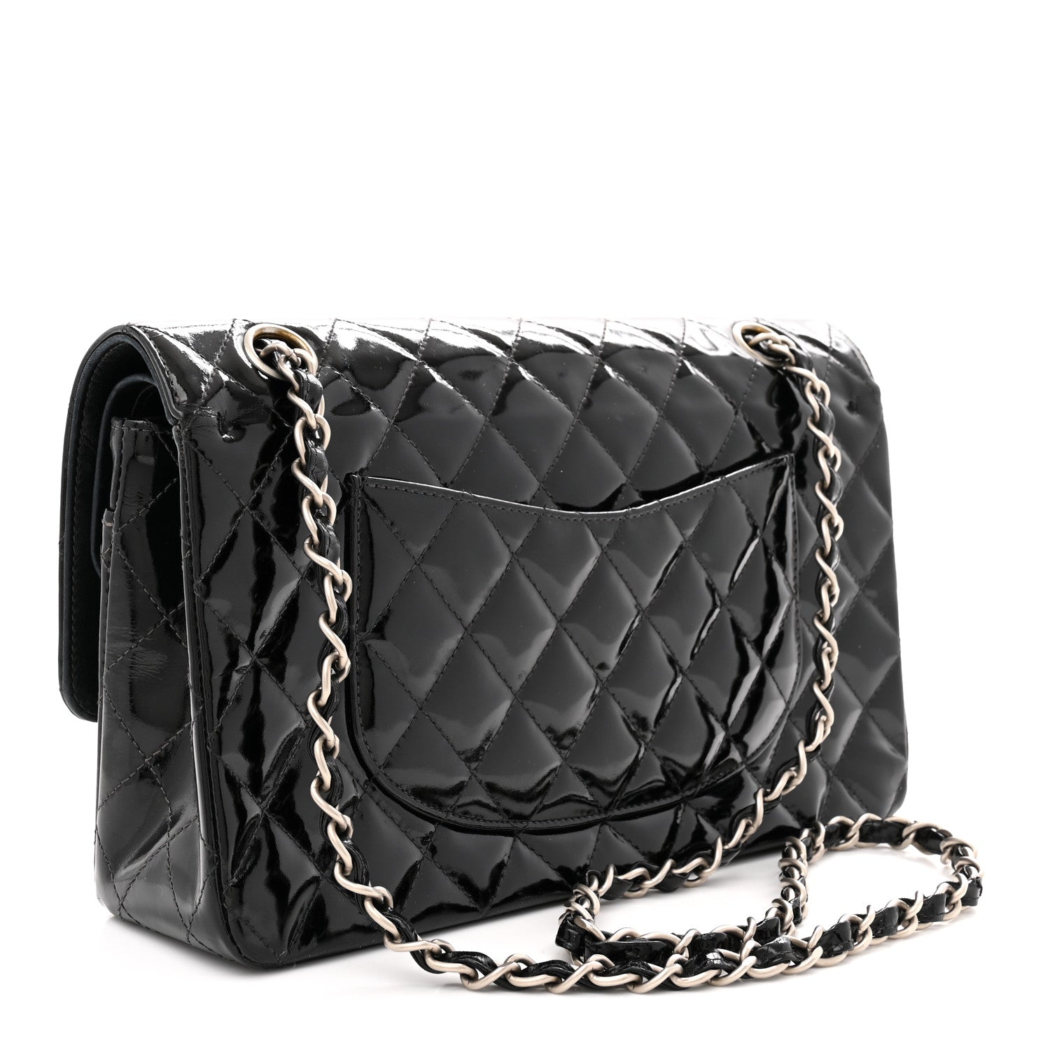 Patent Quilted Medium Double Flap Black