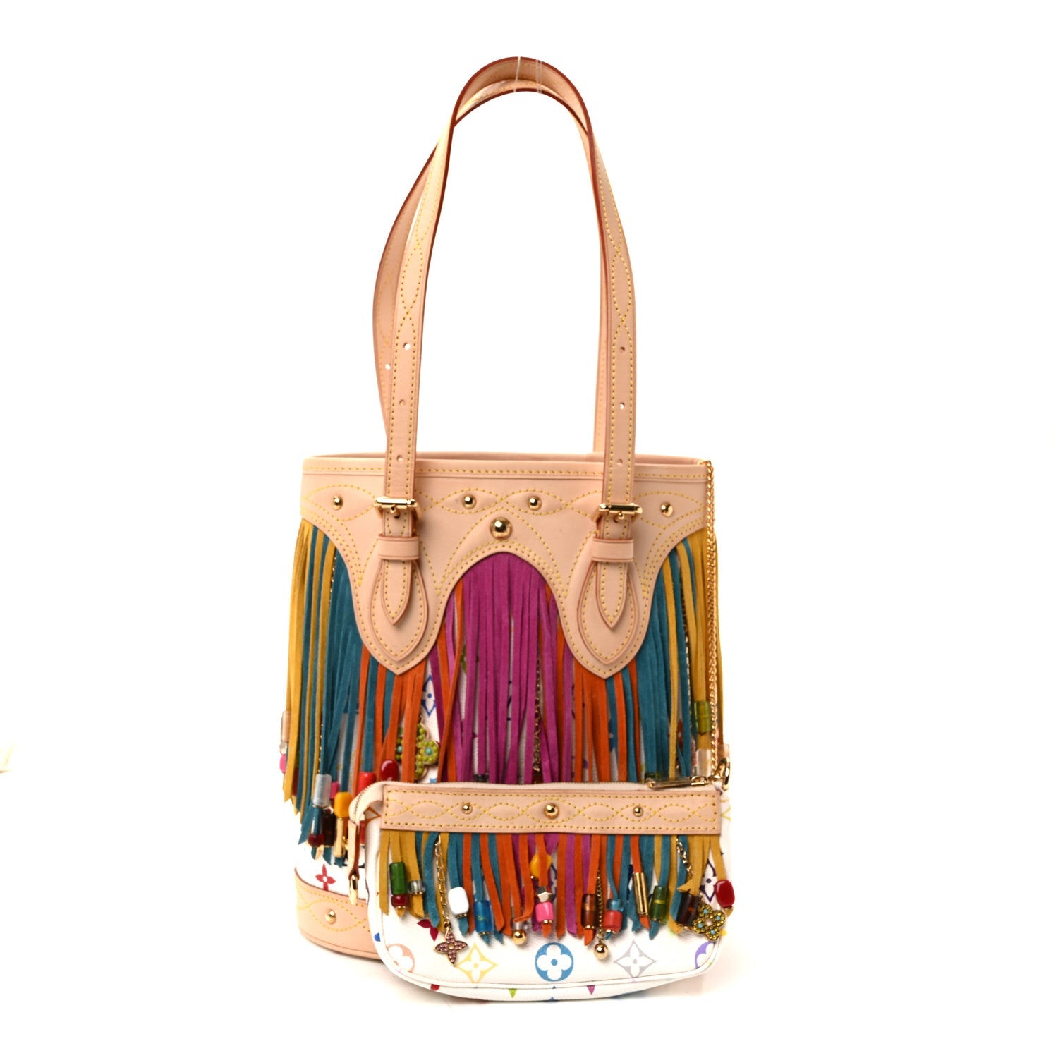 Monogram Multicolor Fringe Bucket White