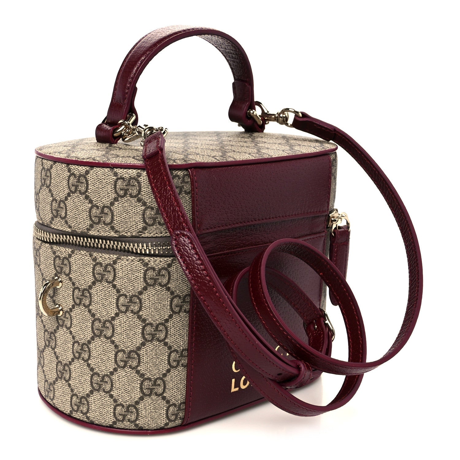 GG Supreme Monogram Ancora Calfskin Vanity Cosmetic Case Beige Ebony Rosso