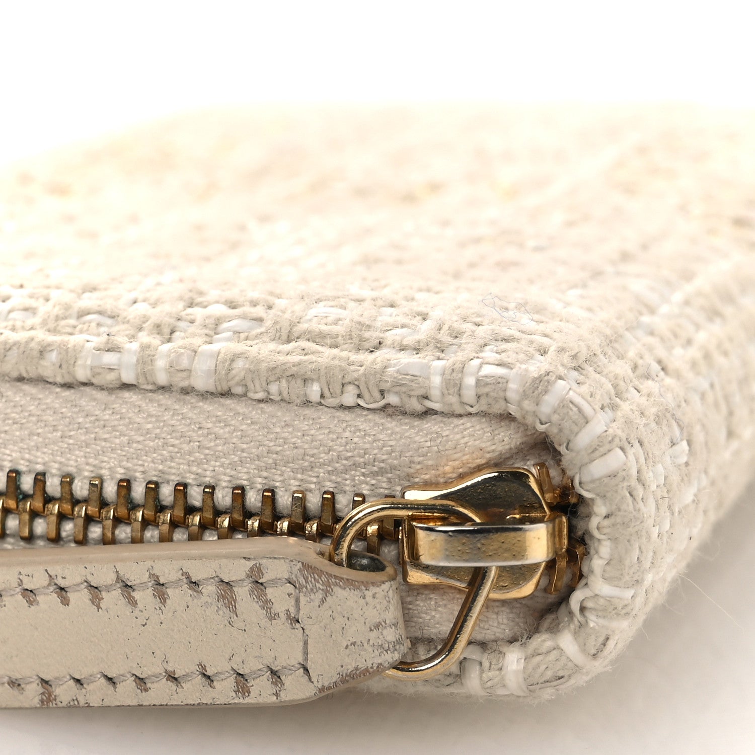 Lurex Canvas Deauville Medium Zip Around Wallet Beige