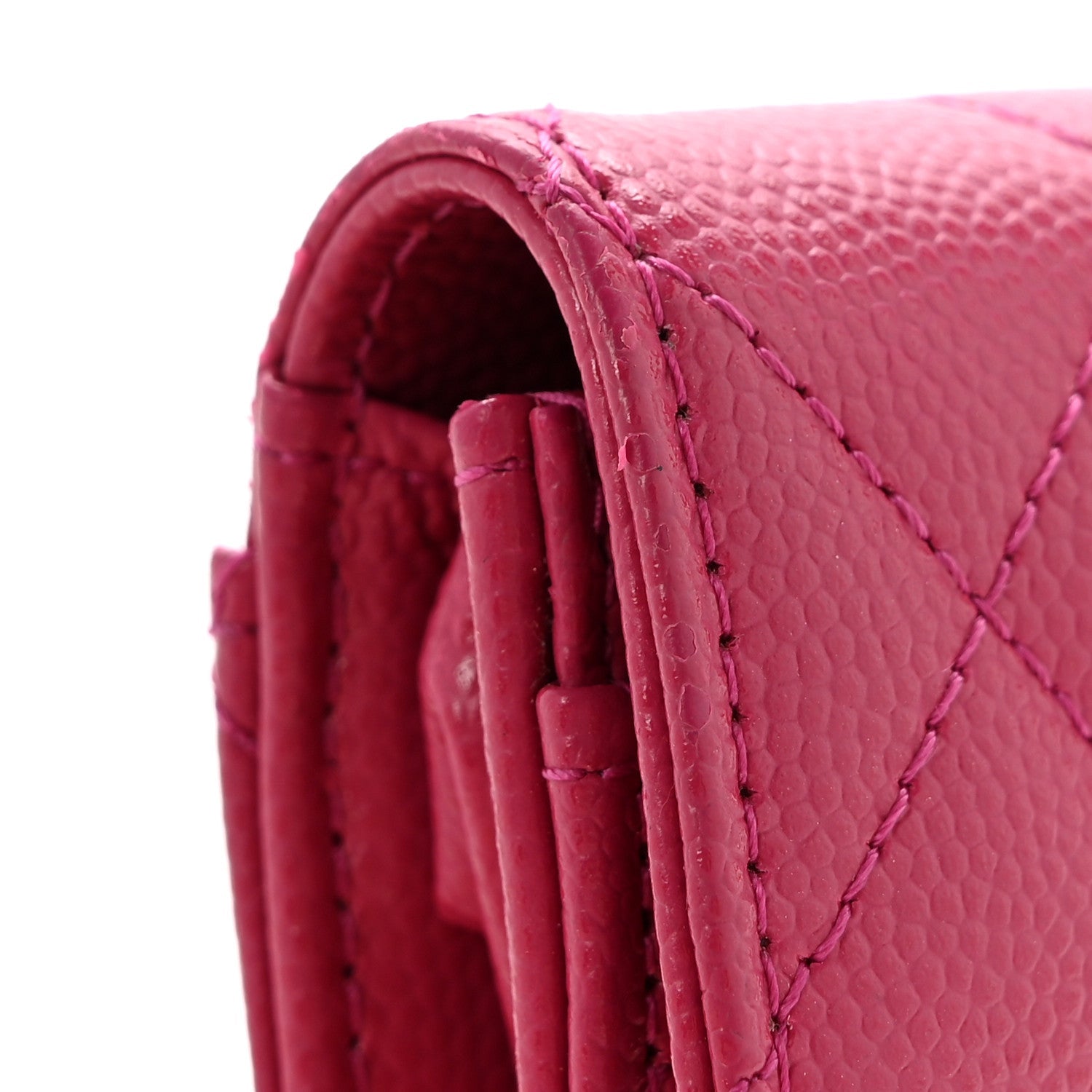 Caviar Quilted Flap Card Holder Wallet Dark Pink