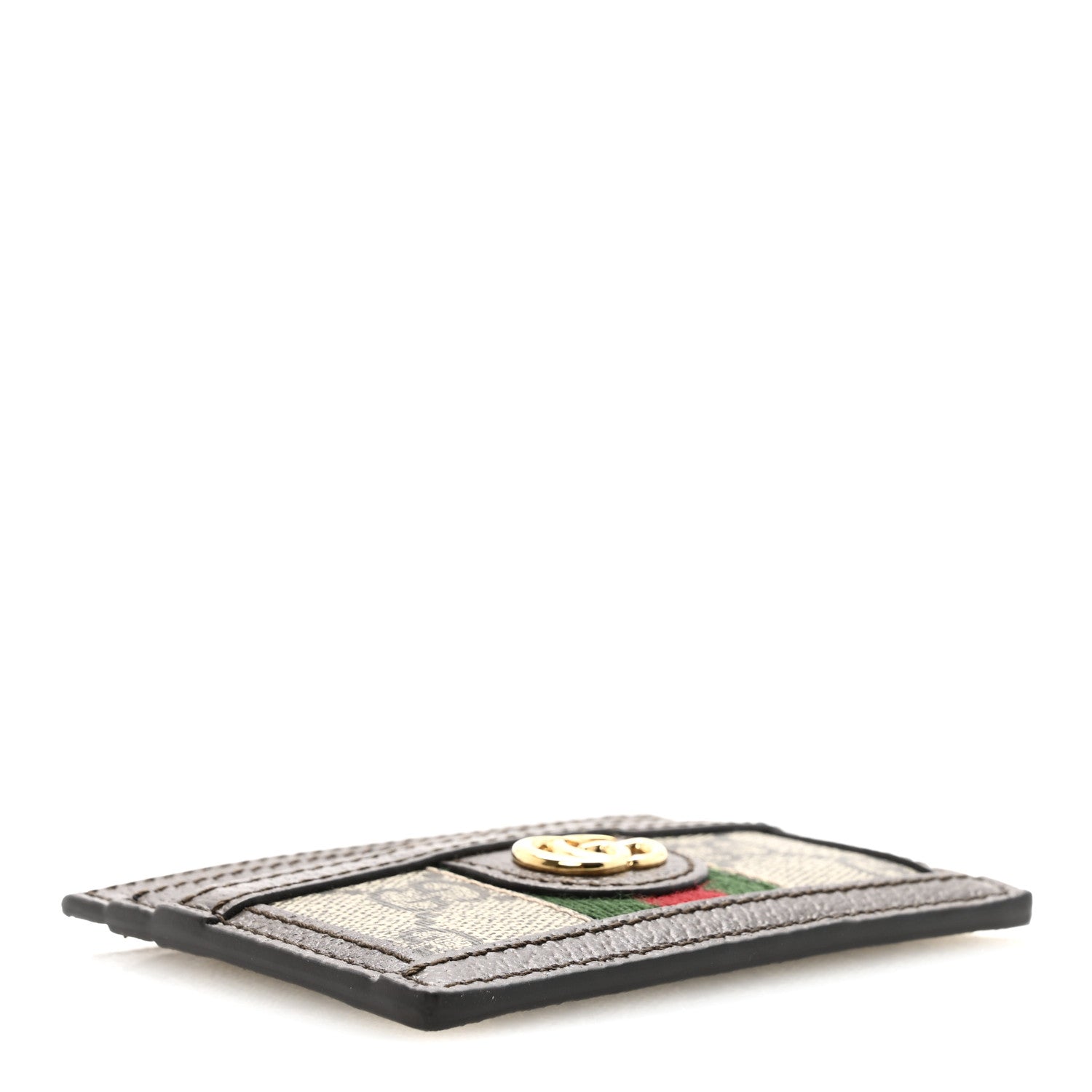 GG Supreme Monogram Textured Dollar Calfskin Ophidia Card Holder Beige Ebony New Acero