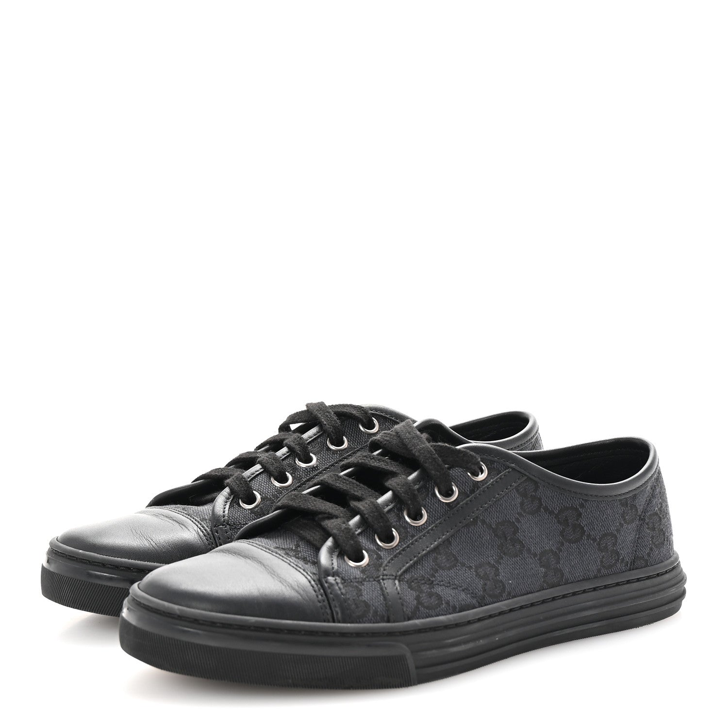 GG Monogram Calfskin Womens Low Top Sneakers 37 Piombo Black