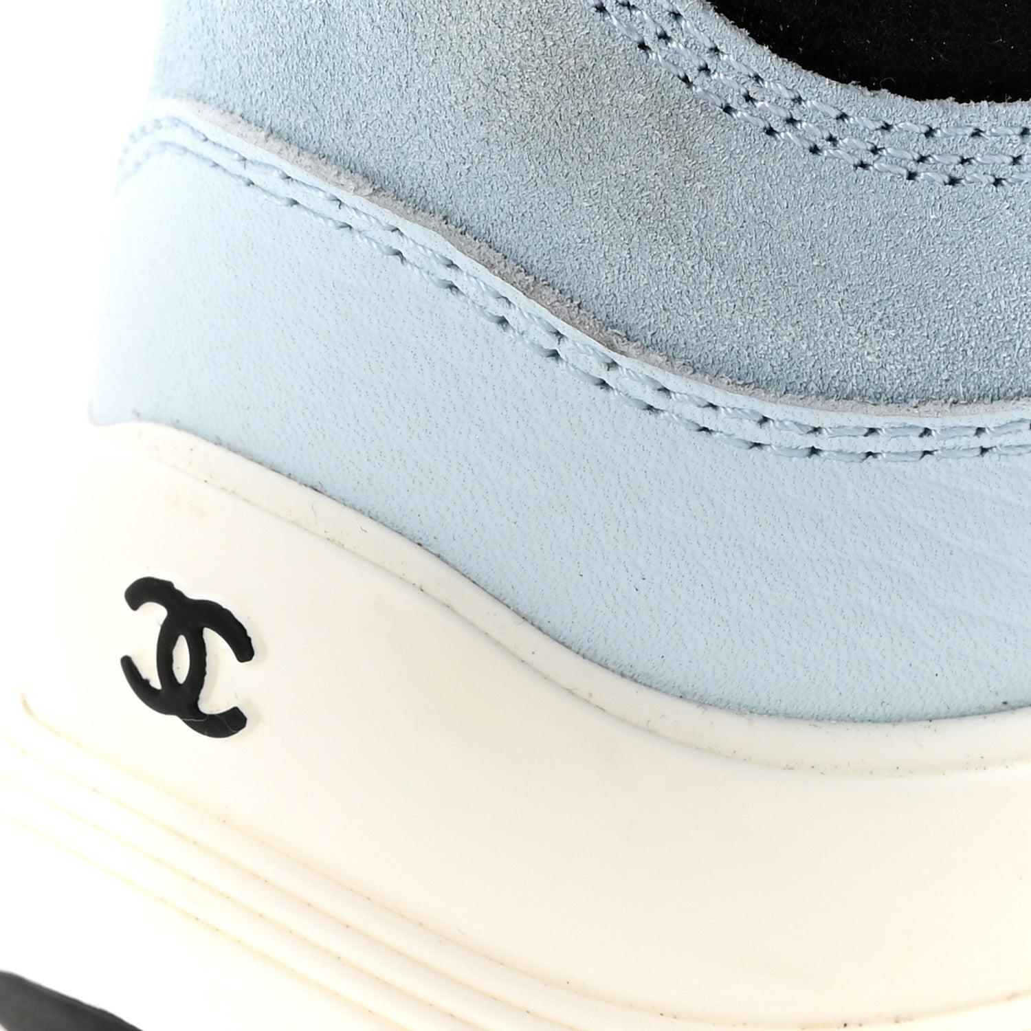 Suede Calfskin Grosgrain Womens CC Sneakers 40 Light Blue Black