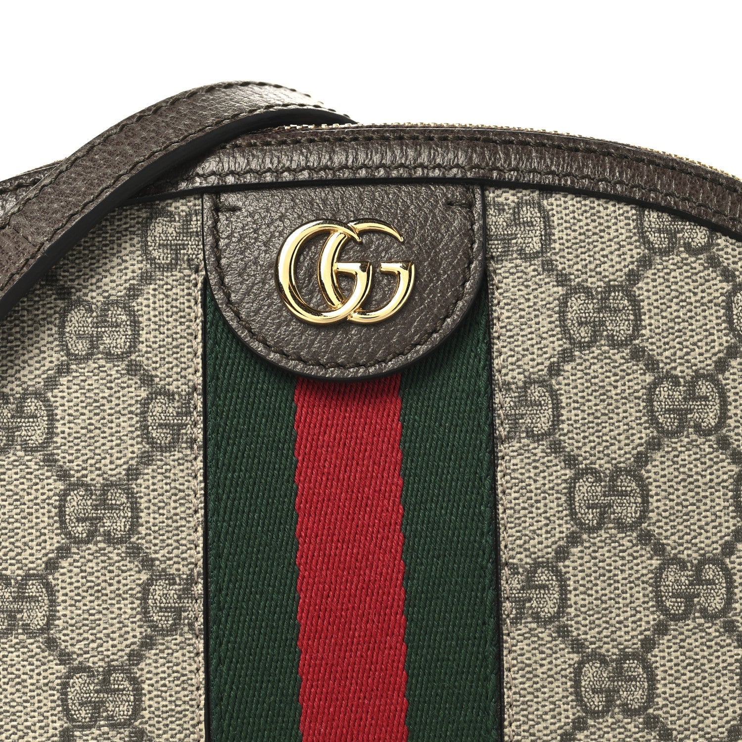 GG Supreme Monogram Textured Dollar Calfskin Web Small Ophidia Dome Shoulder Bag Beige Ebony New Acero