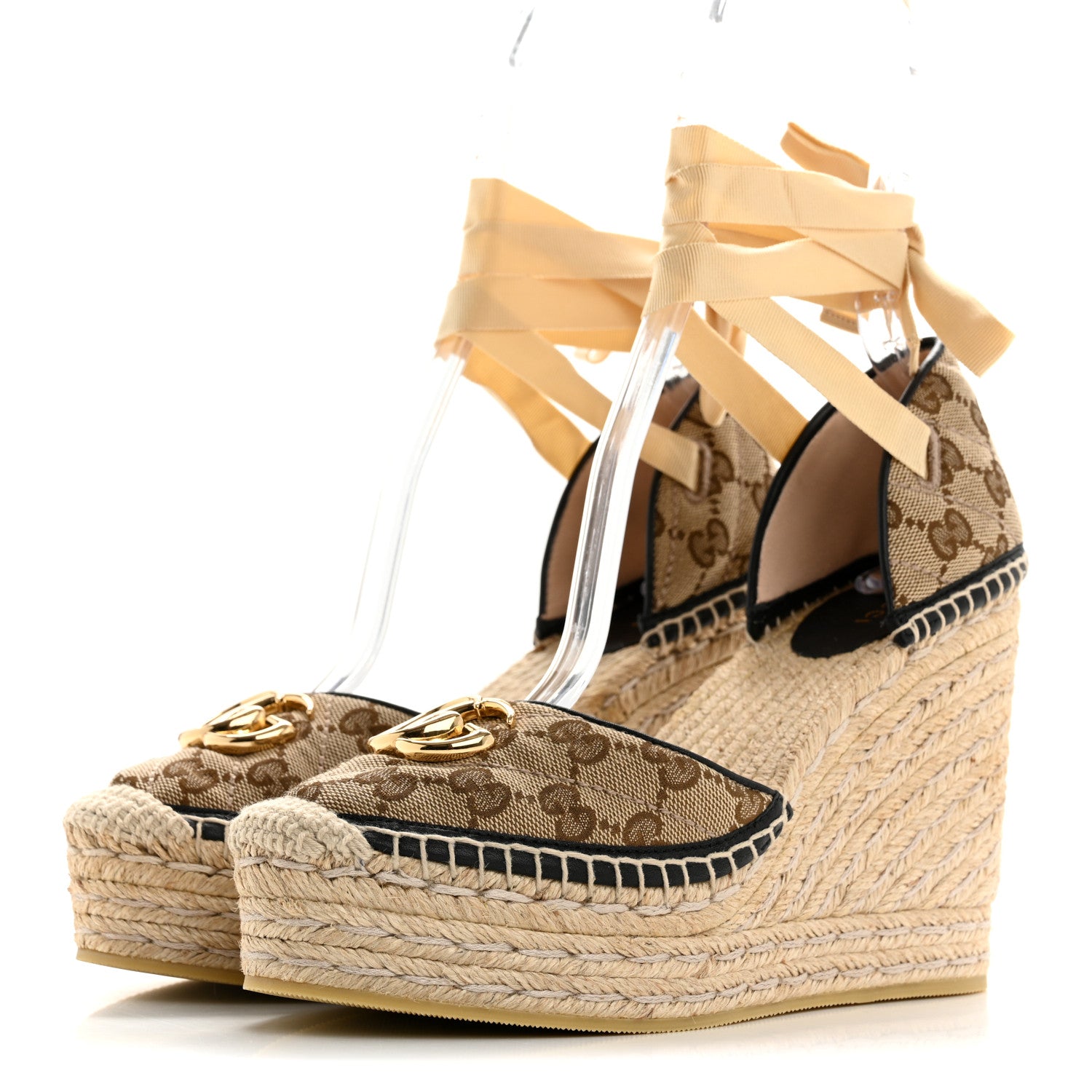 Monogram Matelasse GG Marmont Ankle Wrap Platform 35/120mm Espadrille Wedges 39.5 Beige Ebony Black Sand Storm