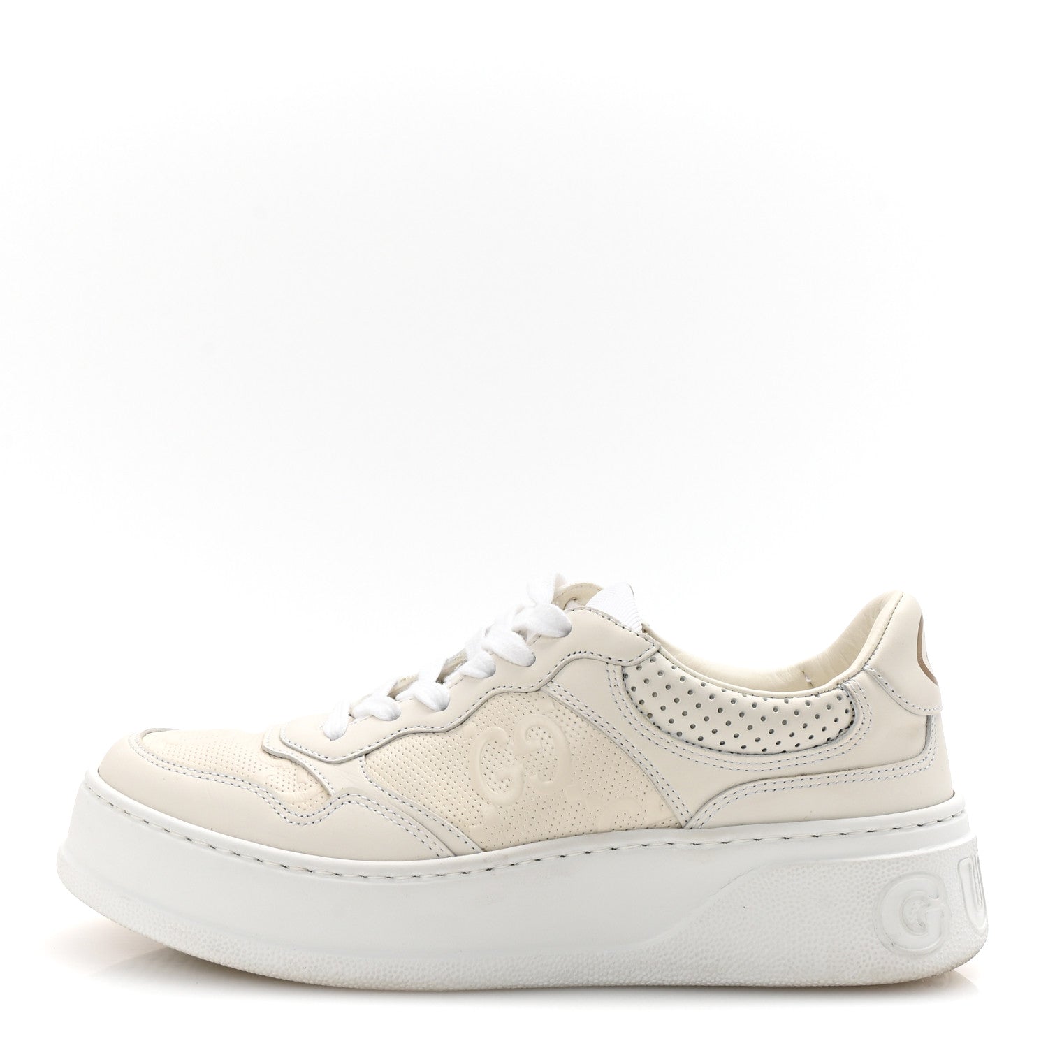 Calfskin GG Tennis Embossed Perforated Womens Platform 55mm Sneakers 38 Great White