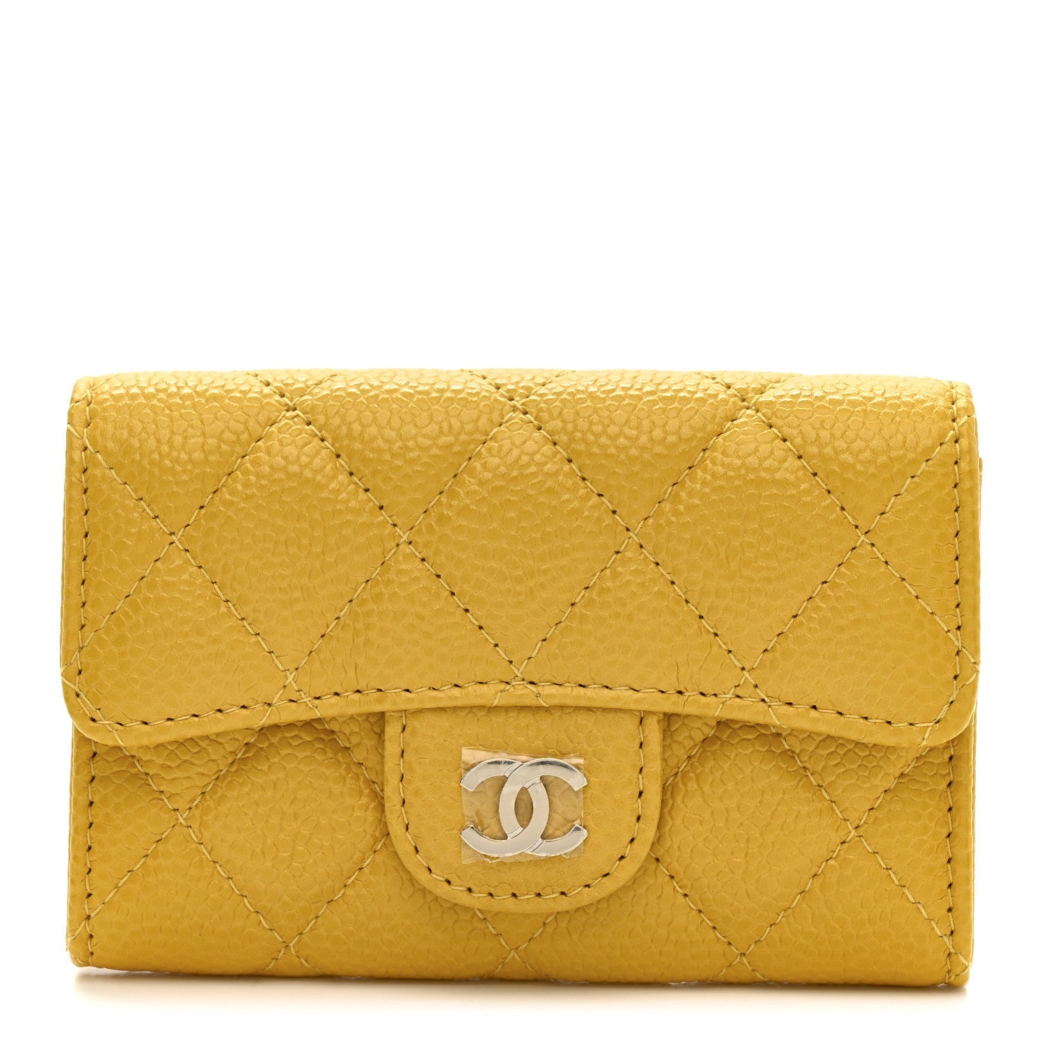 Caviar Quilted Flap Card Holder Wallet Yellow