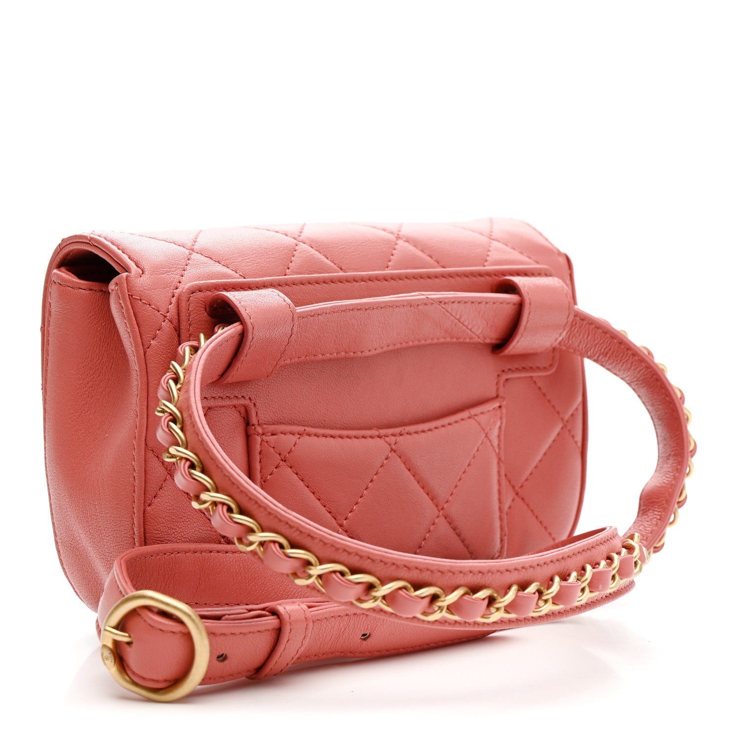 Lambskin Quilted Chain Infinity Waist Belt Bag Pink