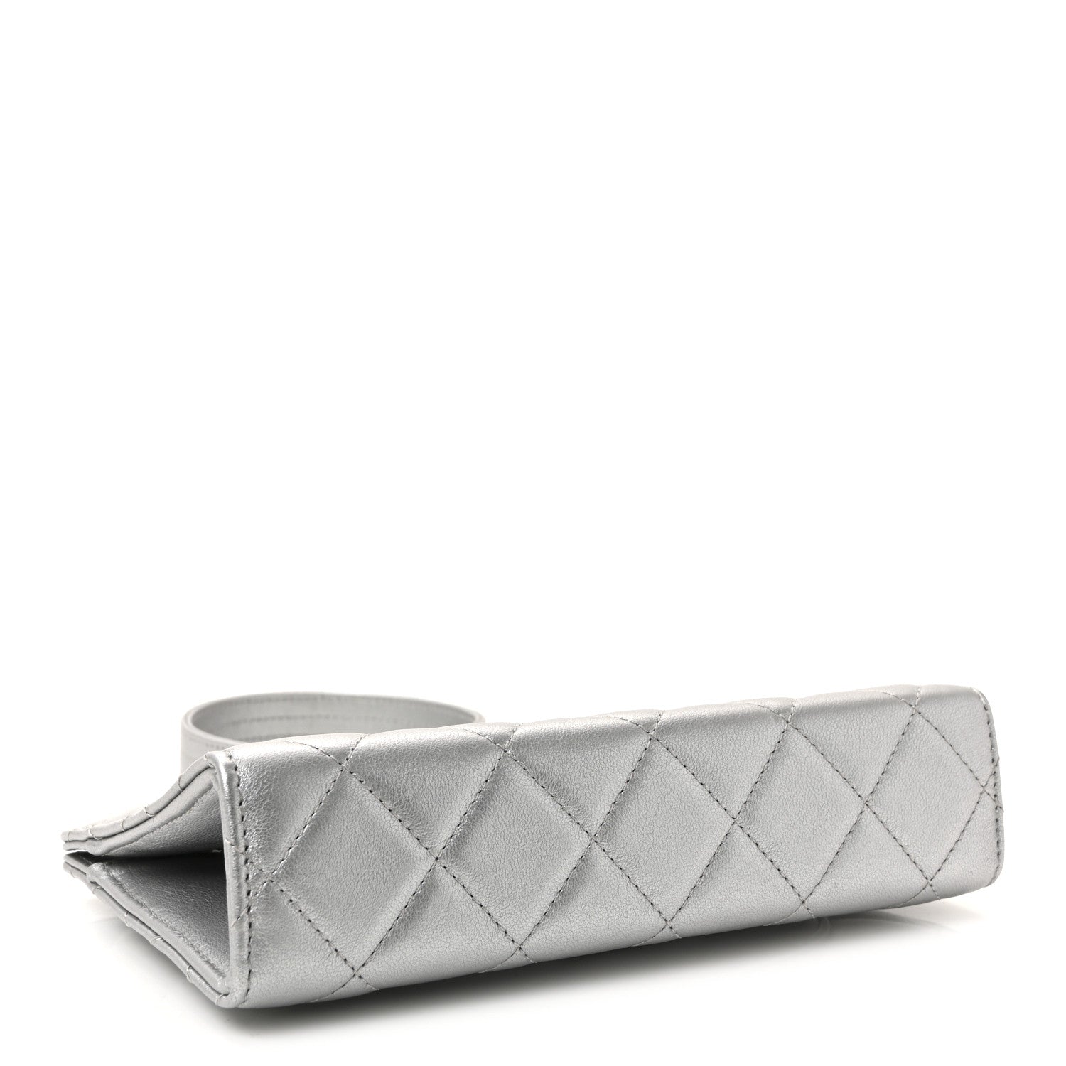 Metallic Lambskin Quilted Evening By The Sea Clutch Silver