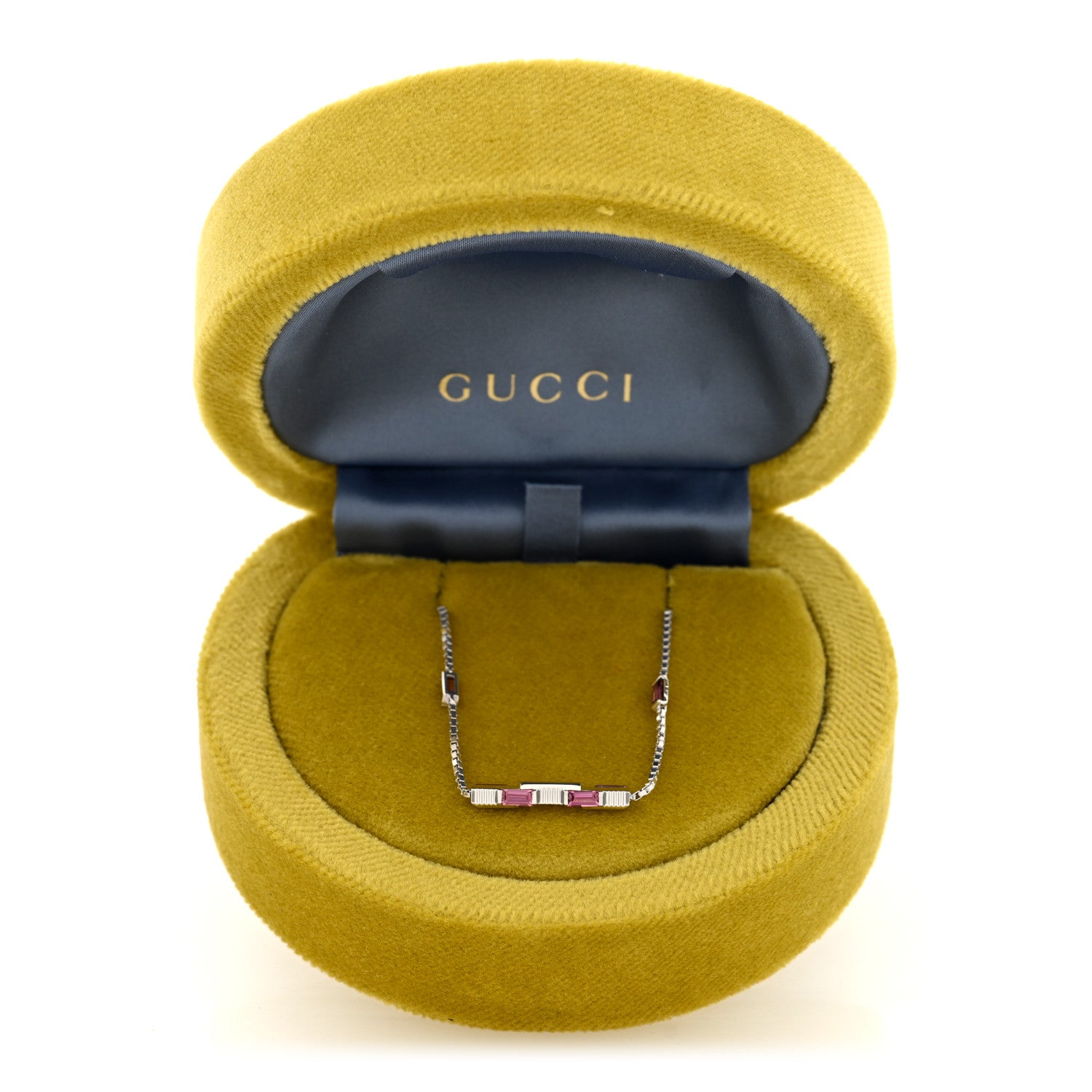 18K White Gold Pink Tourmaline Link to Love Bar Necklace