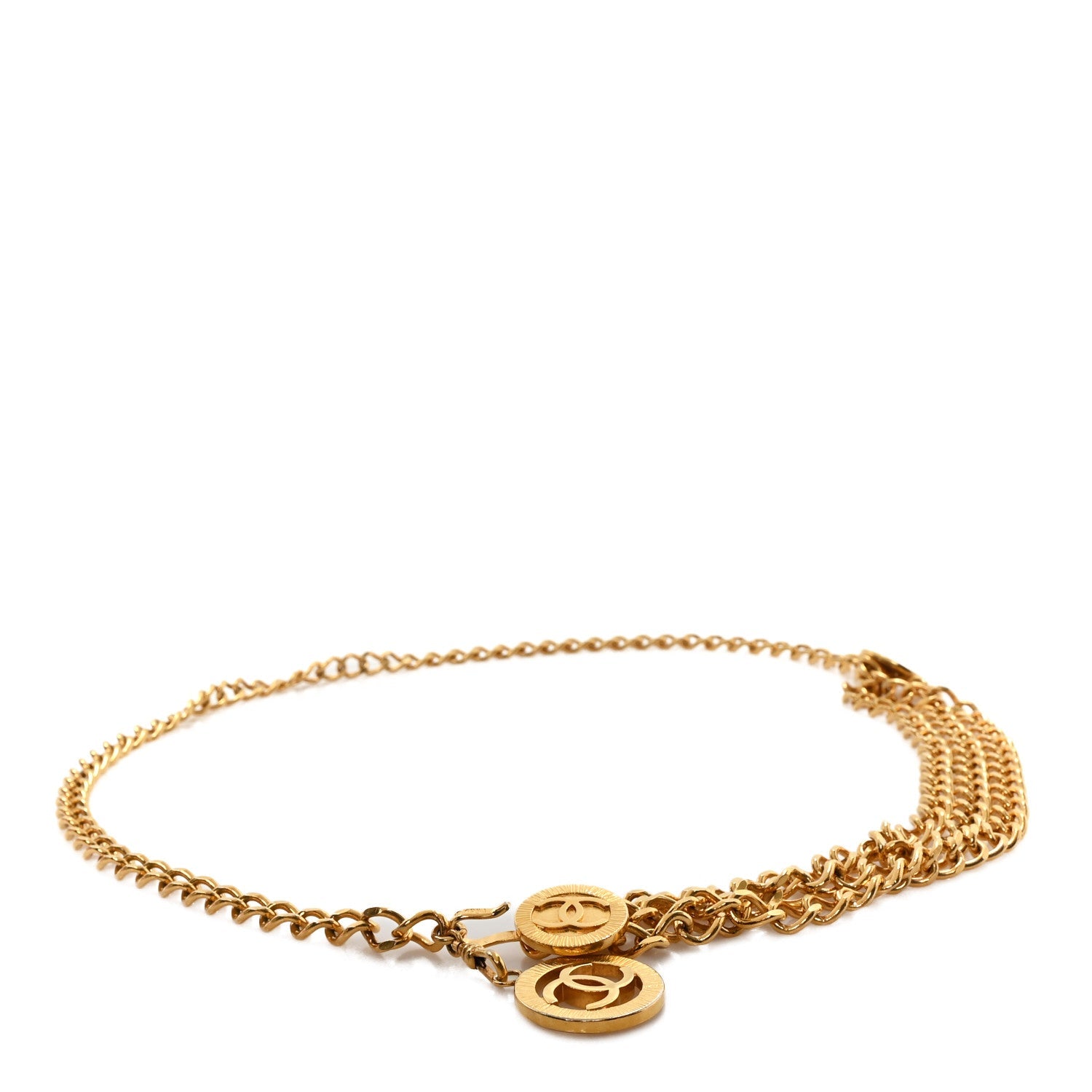 Metal Medallion CC Triple Chain Belt Gold