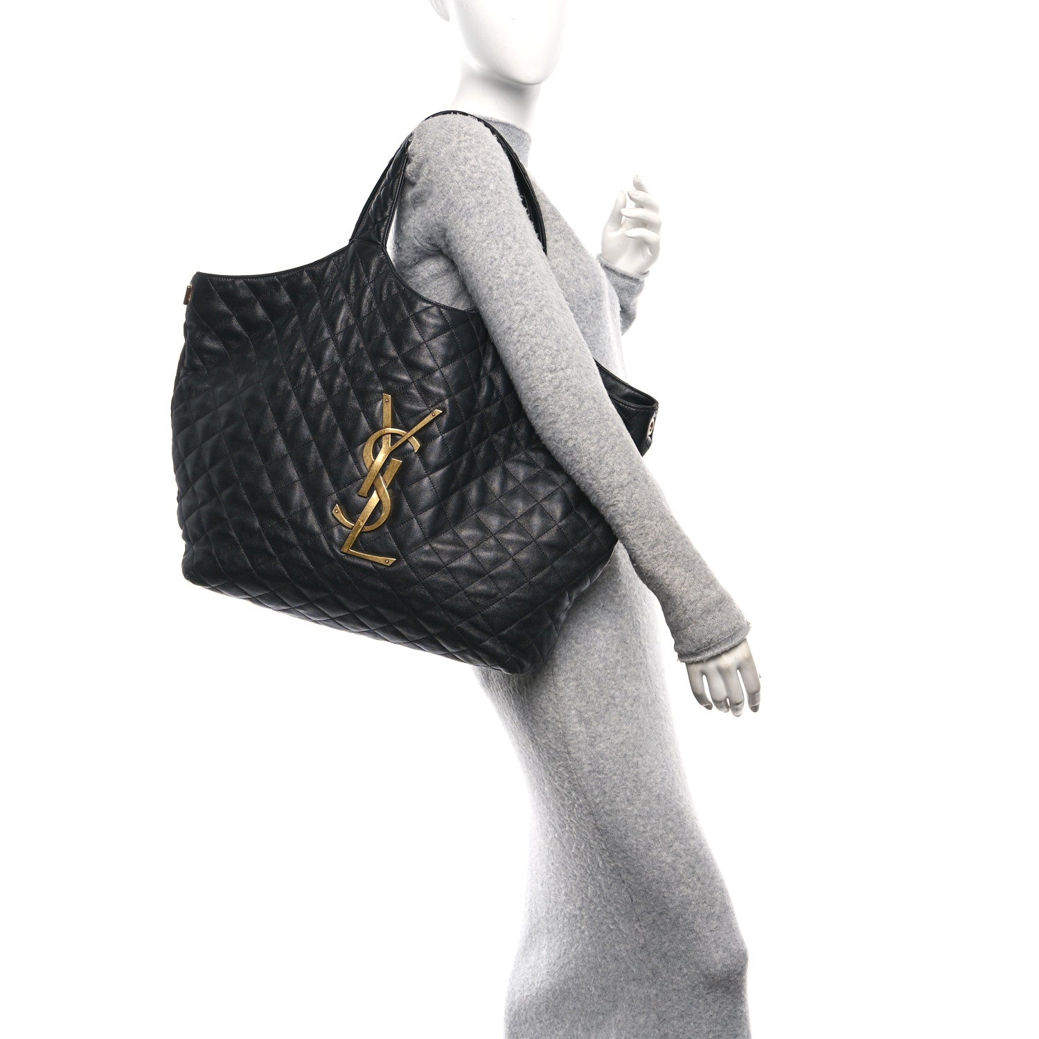 Lambskin Quilted Maxi Icare Shopping Tote Black