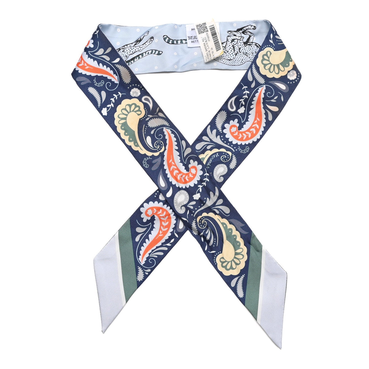 Silk Guepards Bandana Twilly Marine Clair Bleu Ciel Vert