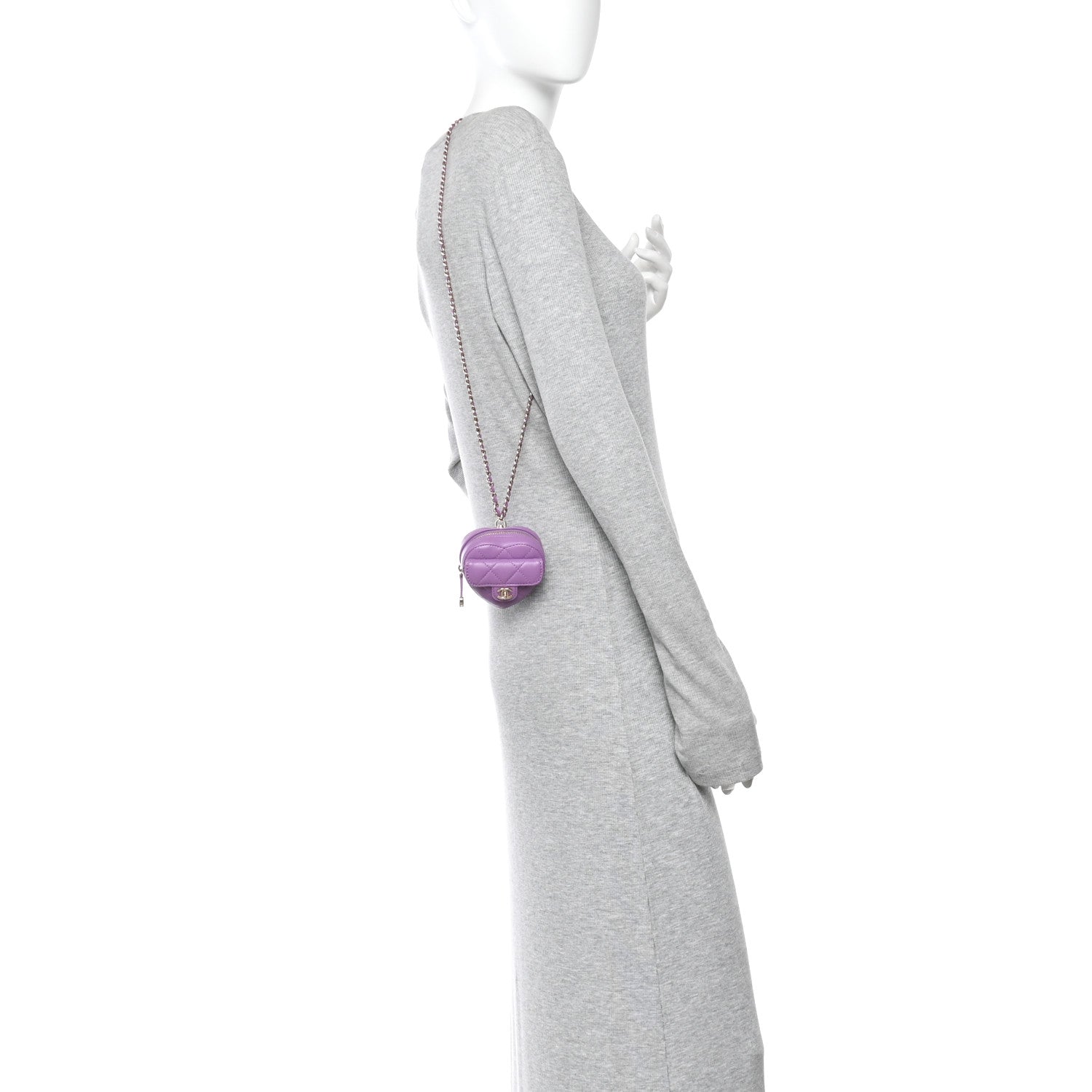 Lambskin Quilted CC In Love Heart Waist Belt Bag With Chain Purple