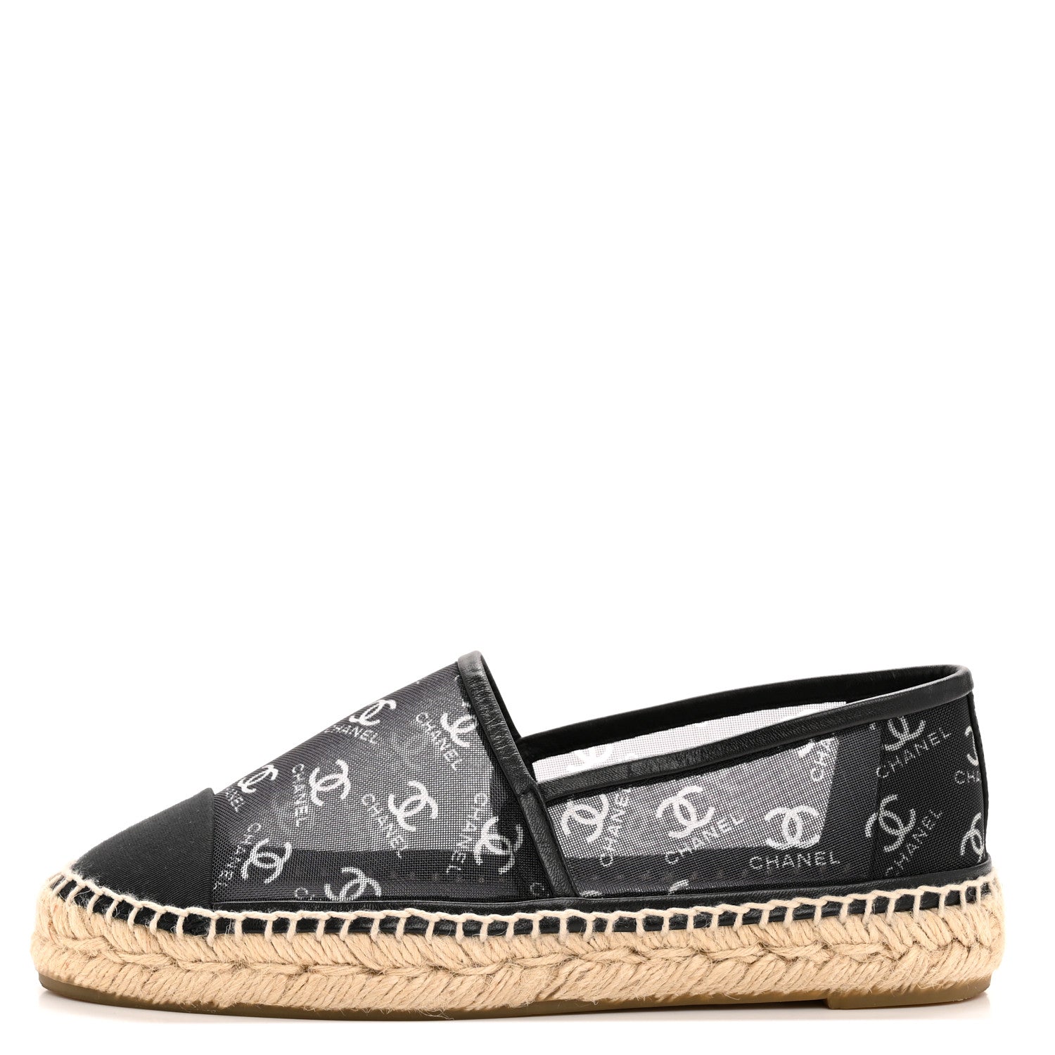 Mesh Grosgrain CC Espadrilles 36 Black White