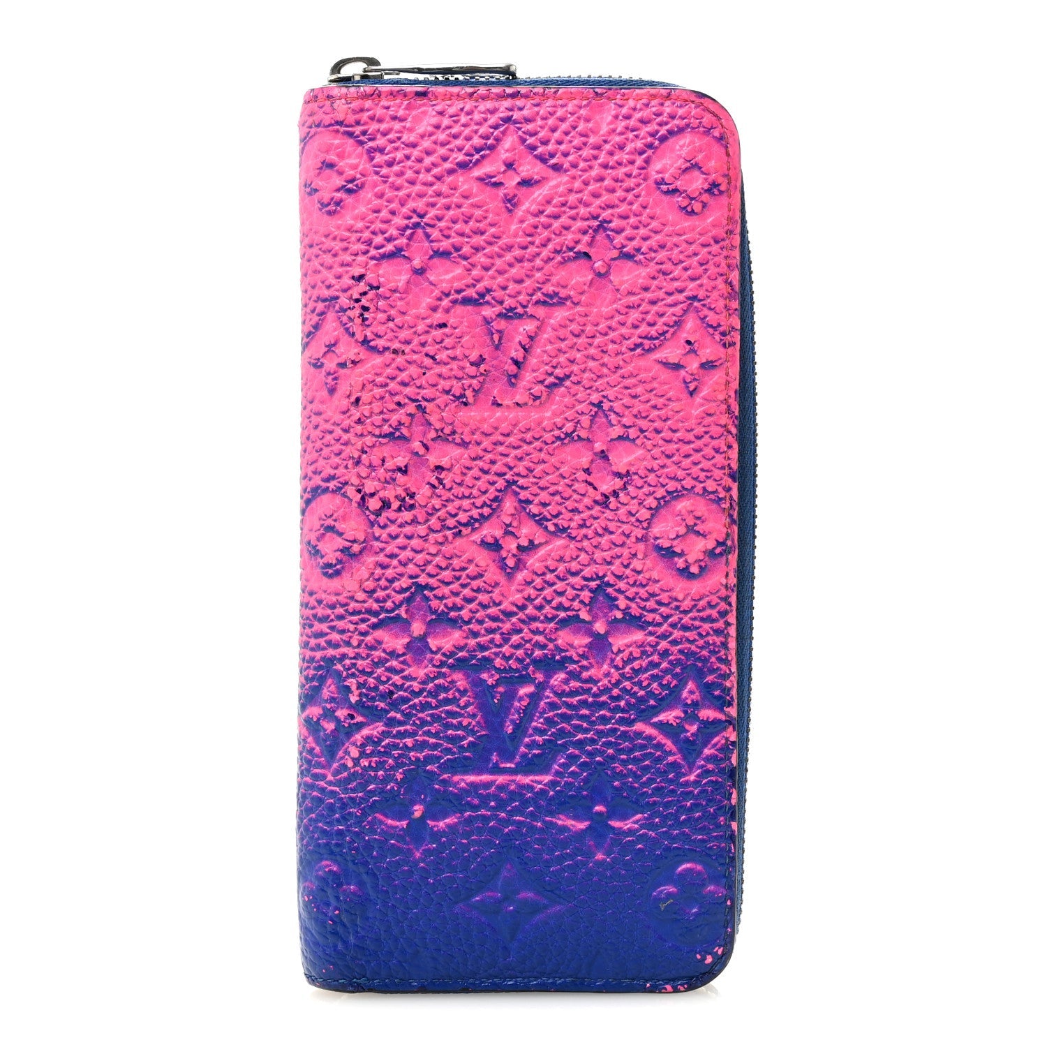 Taurillon Illusion Zippy Vertical Wallet Bleu Rose