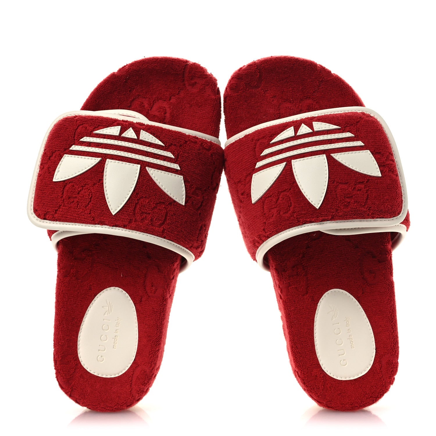 X ADIDAS Terry Cloth GG Monogram Womens Platform Sandals 38 Maple Red Off White