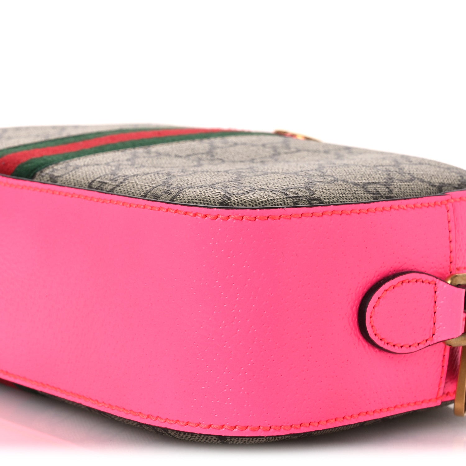 GG Supreme Monogram Textured Dollar Calfskin Web Ophidia Small Crossbody Bag Beige Ebony Fuchsia