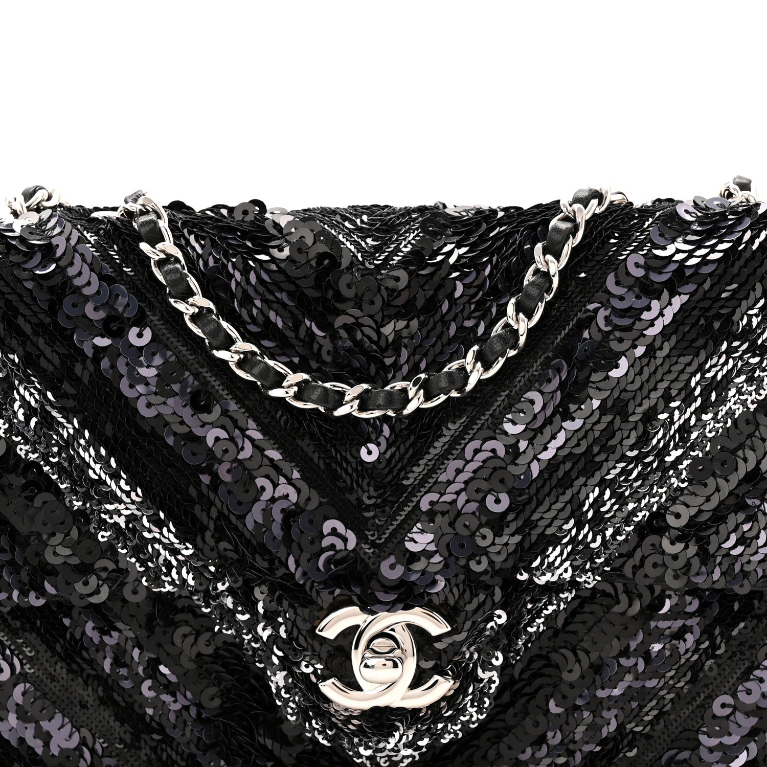 Sequins Chevron Mini Rectangular Flap Black