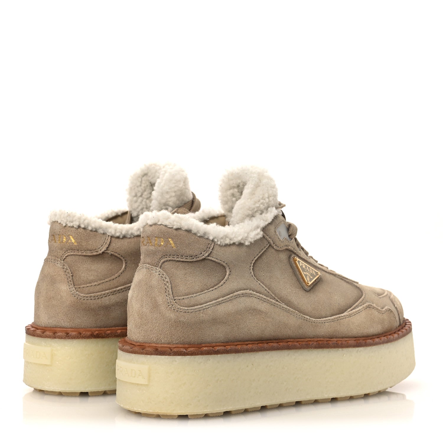 Suede Shearling Mid Top Sneakers 41 Ecru