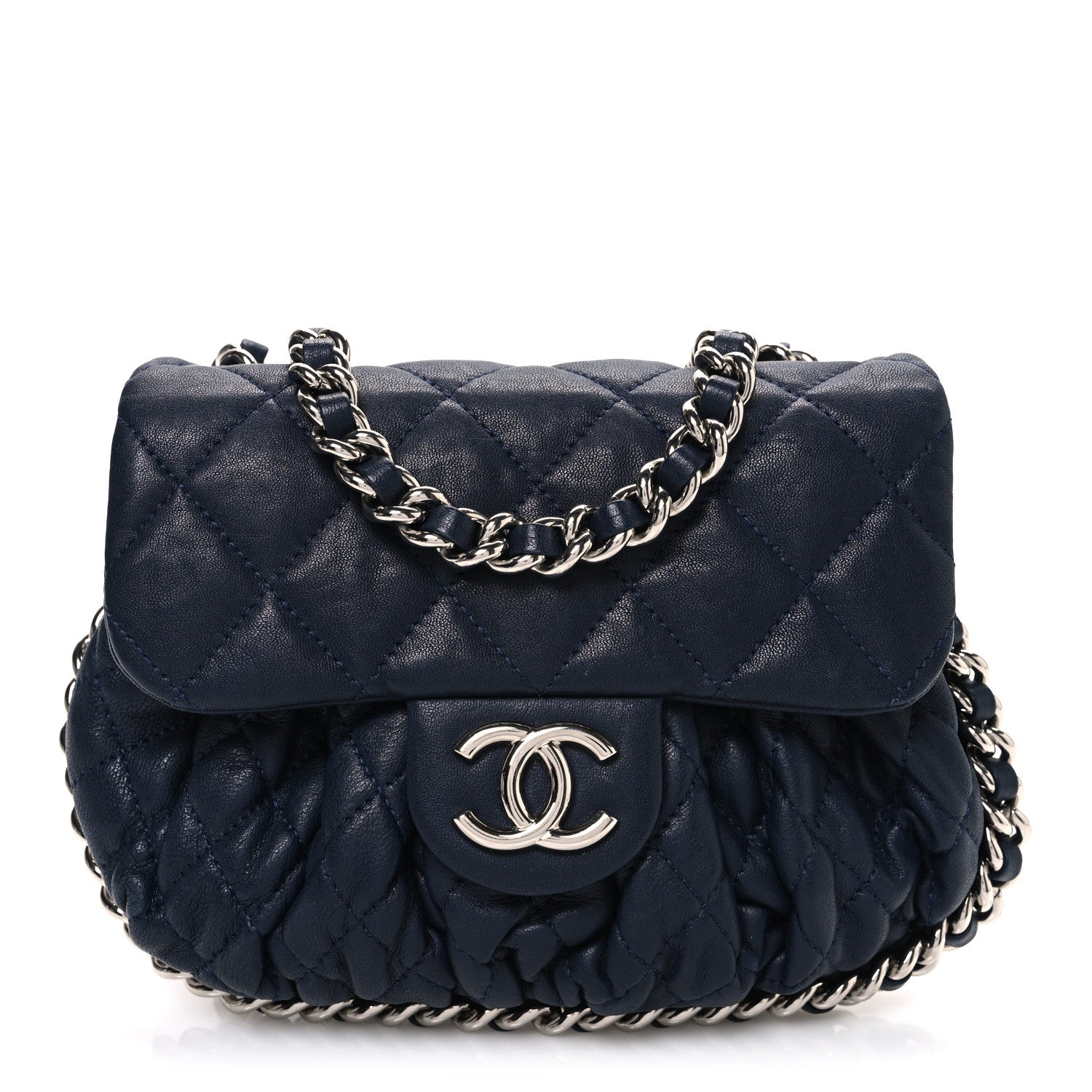 Washed Lambskin Quilted Mini Chain Around Messenger Navy Blue