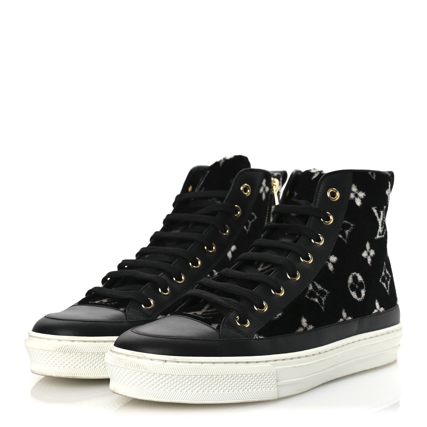 Velvet Monogram Stellar Sneakers 38.5 Black White