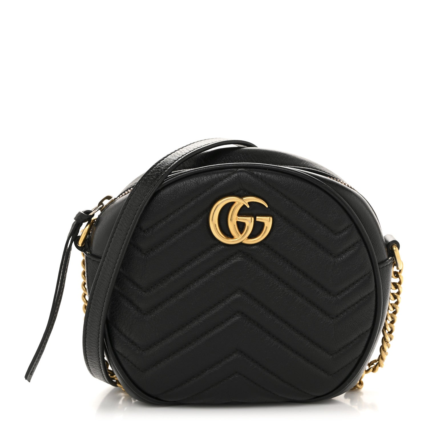 Azalea Calfskin Matelasse Heart Mini GG Marmont Round Shoulder Bag Black