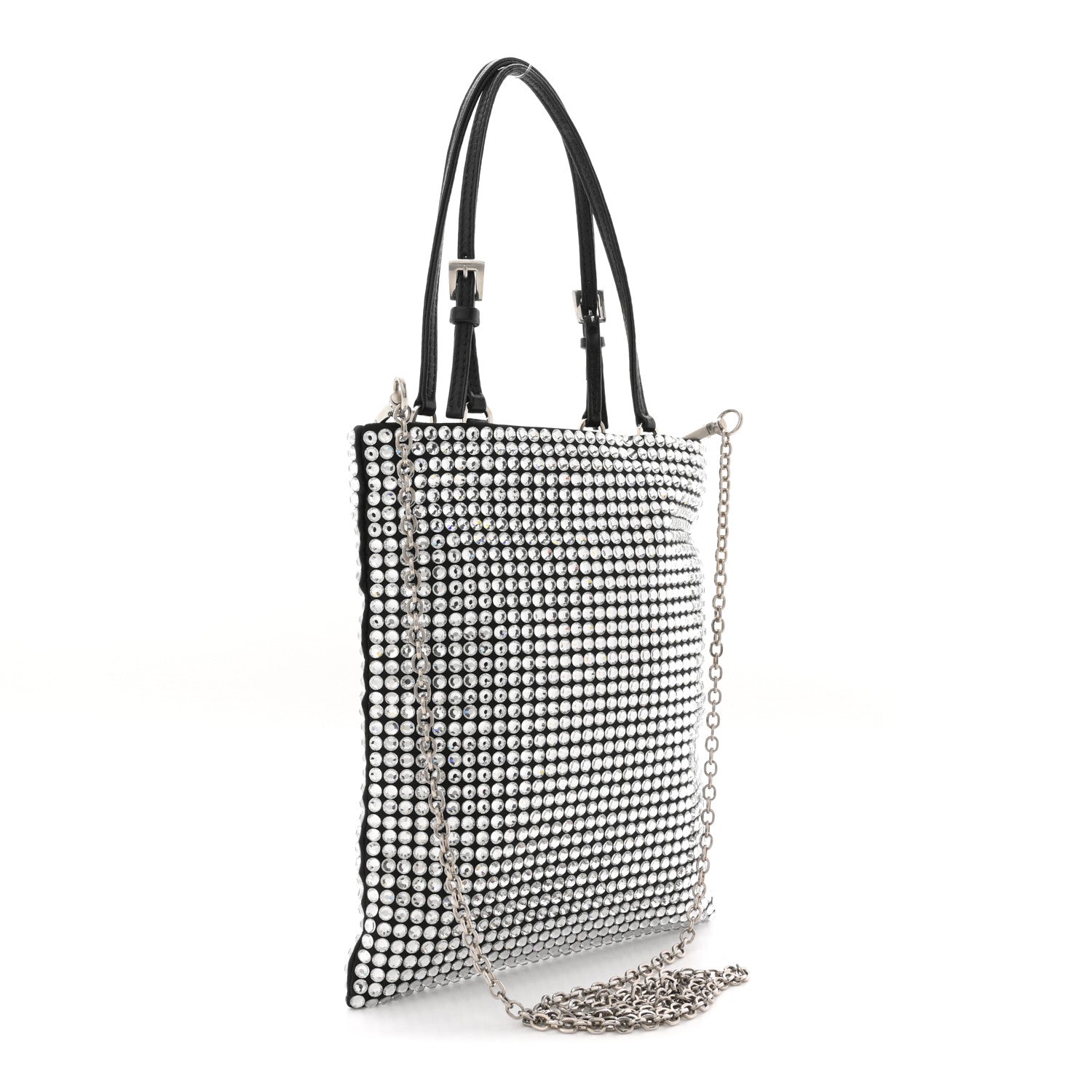 Satin Crystal Metal Triangle Logo Chain Crossbody Handbag Cristal