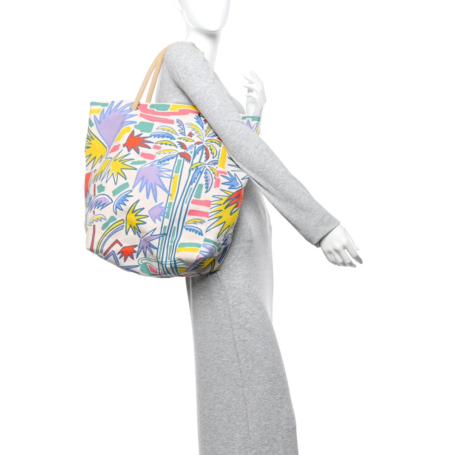 H Canvas Palm Tree Beach Bag Corail Parme Rose
