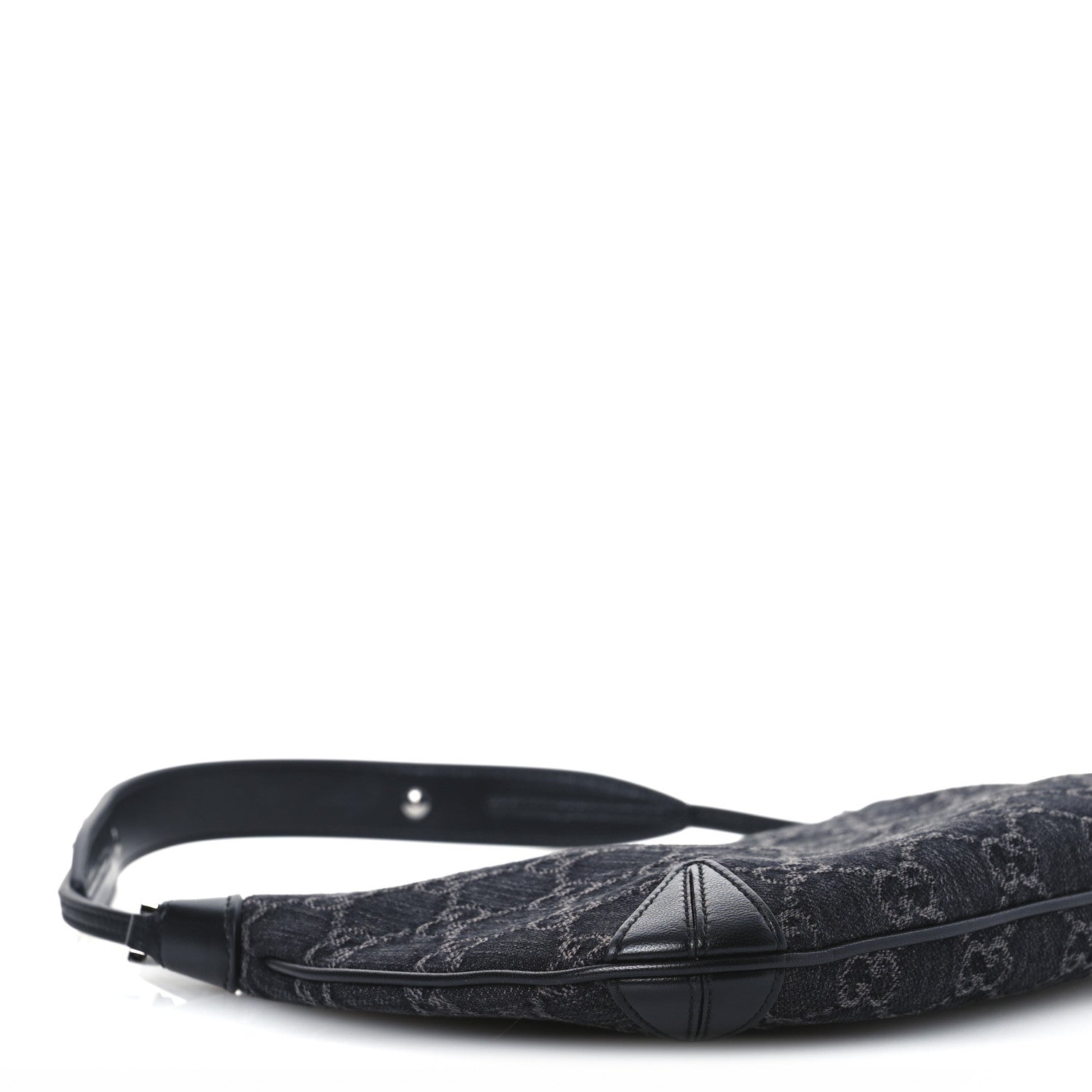 Jacquard Black Denim GG Monogram Horsebit Slim Small Shoulder Bag Black Grey