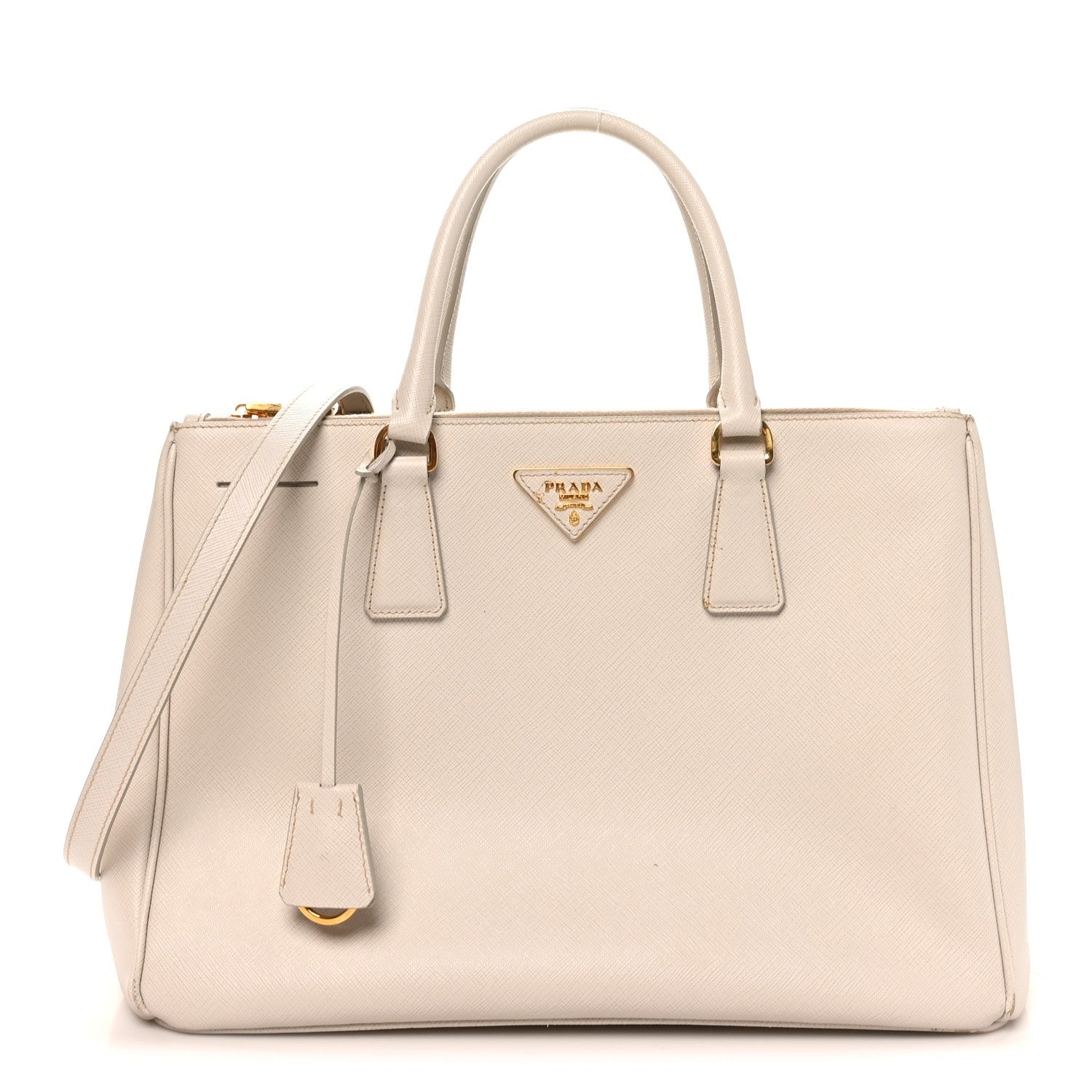 Saffiano Lux Medium Galleria Double Zip Tote Talco
